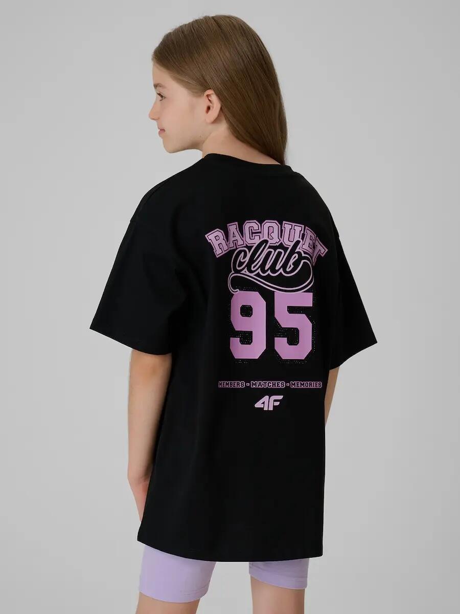 T-shirt oversize z nadrukiem dziewczęcy 4F 2/7