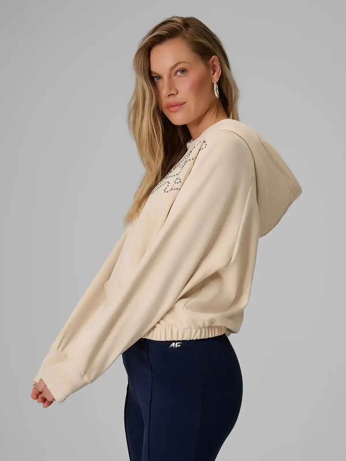 Bluza z kapturem i aplikacją z dekoracyjnych jetów damska 4F 4FWAW26TSWSF2670 4/7