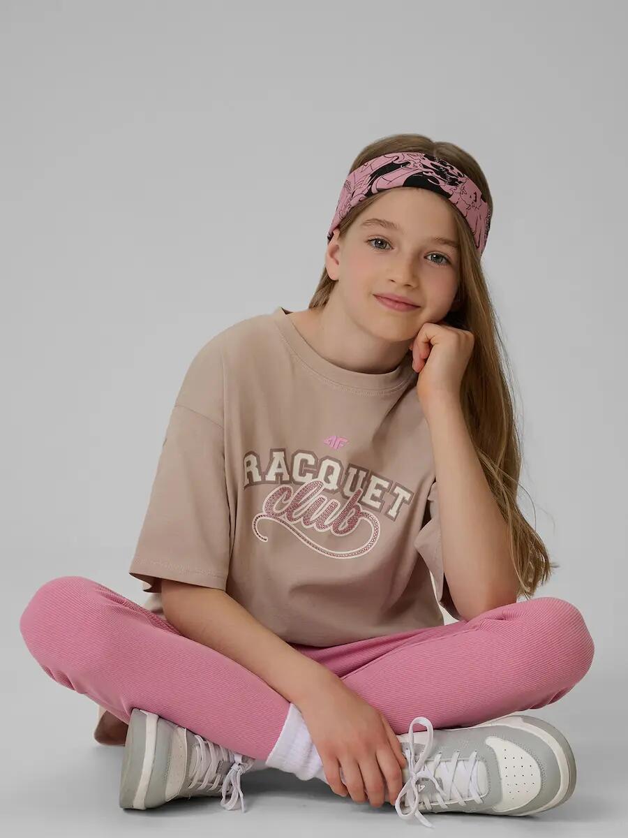 T-shirt oversize z nadrukiem dziewczęcy 4F 3/7