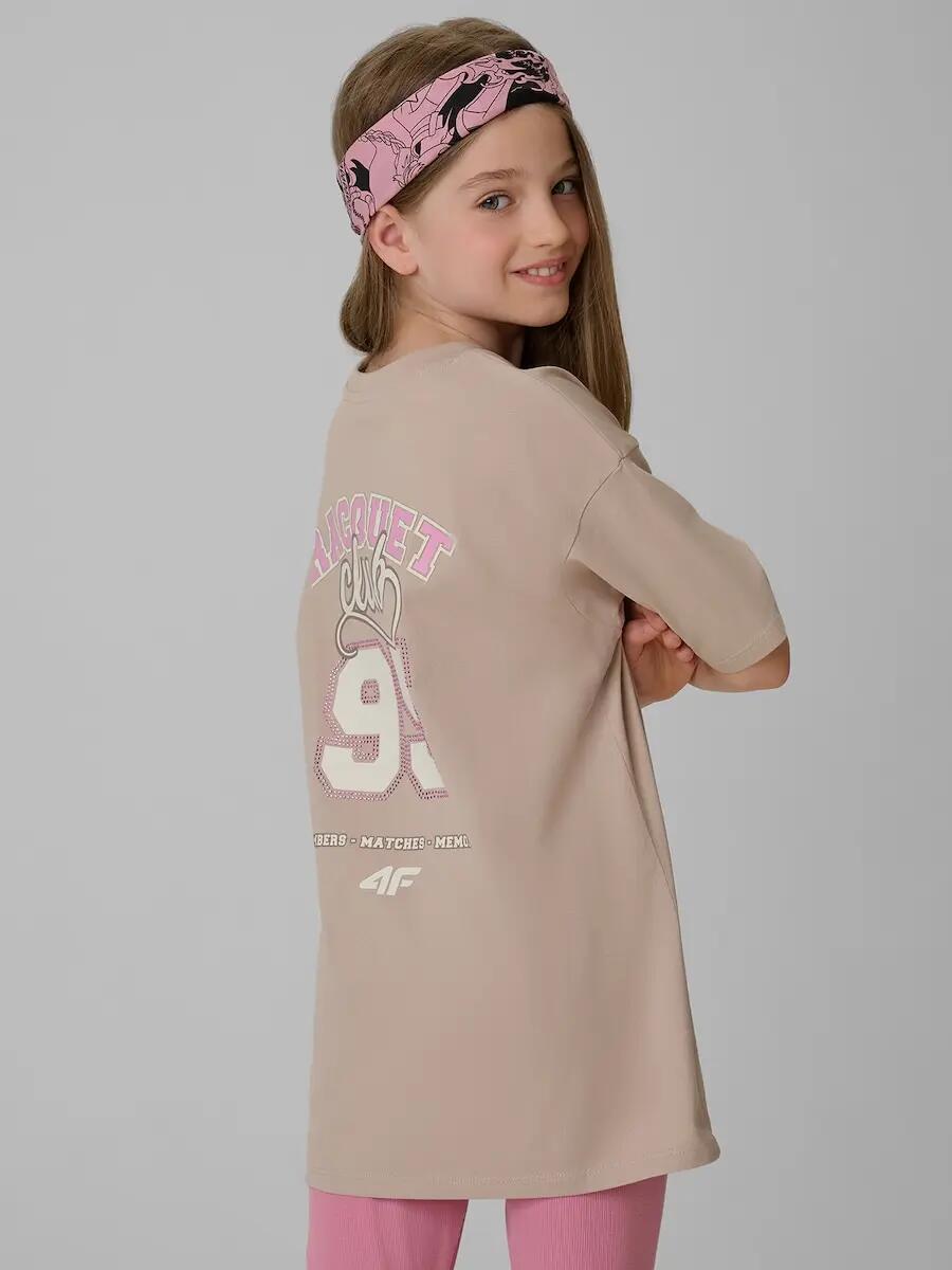 T-shirt oversize z nadrukiem dziewczęcy 4F 2/7