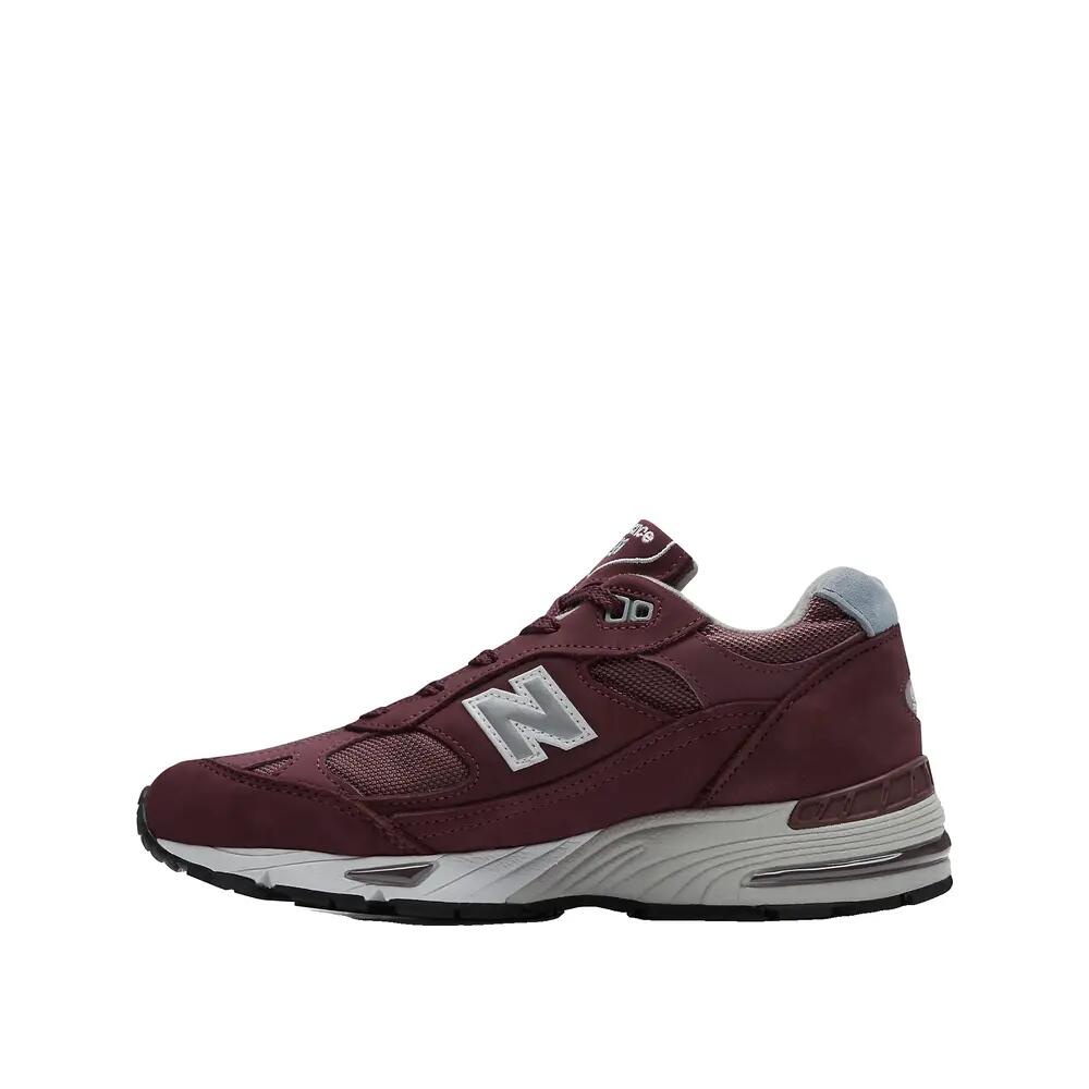 New Balance W991BBL Suede and Mesh Burgundy 3/4
