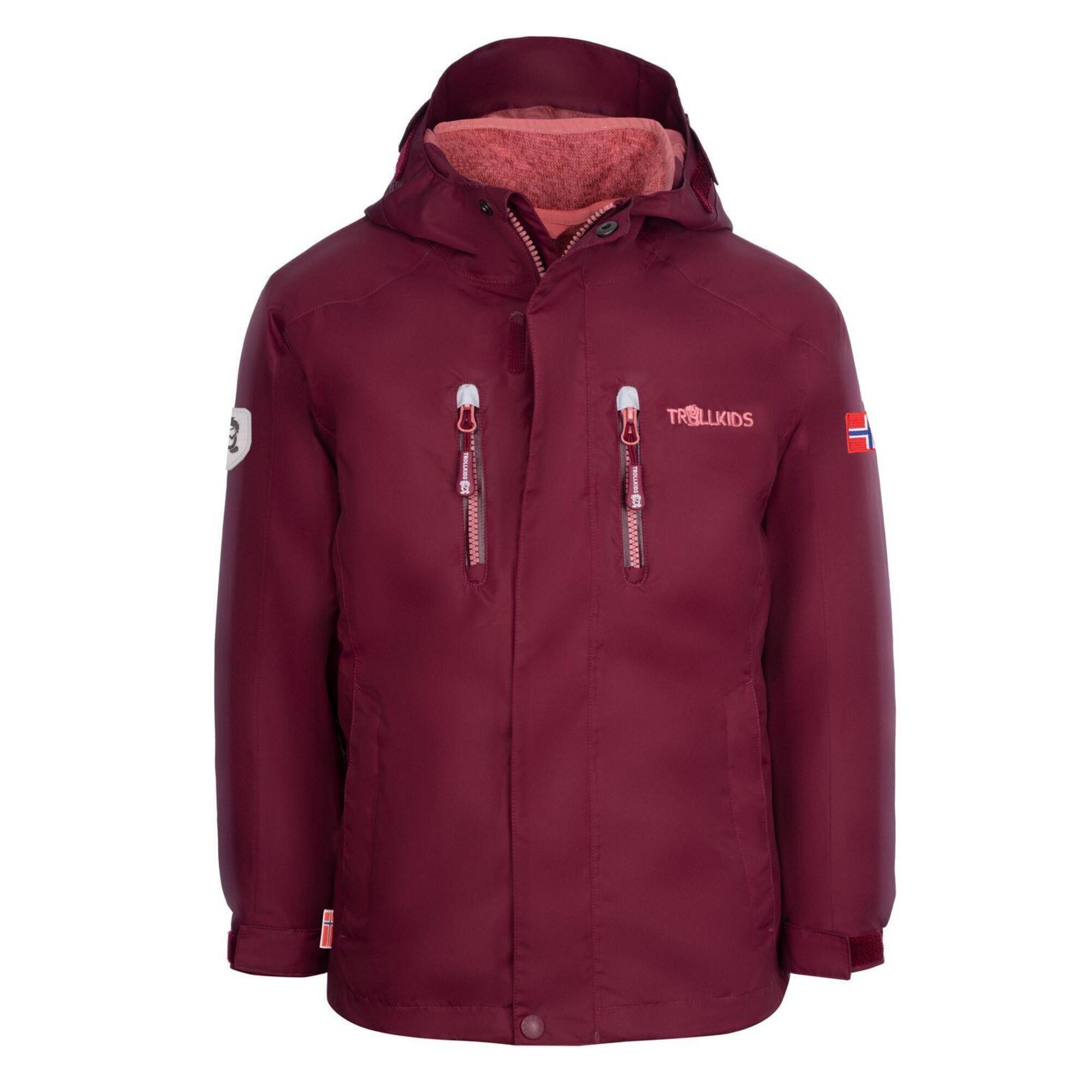 TROLLKIDS Kinder 3in1 Jacke Lofoten Kastanienrot/Antikrosa