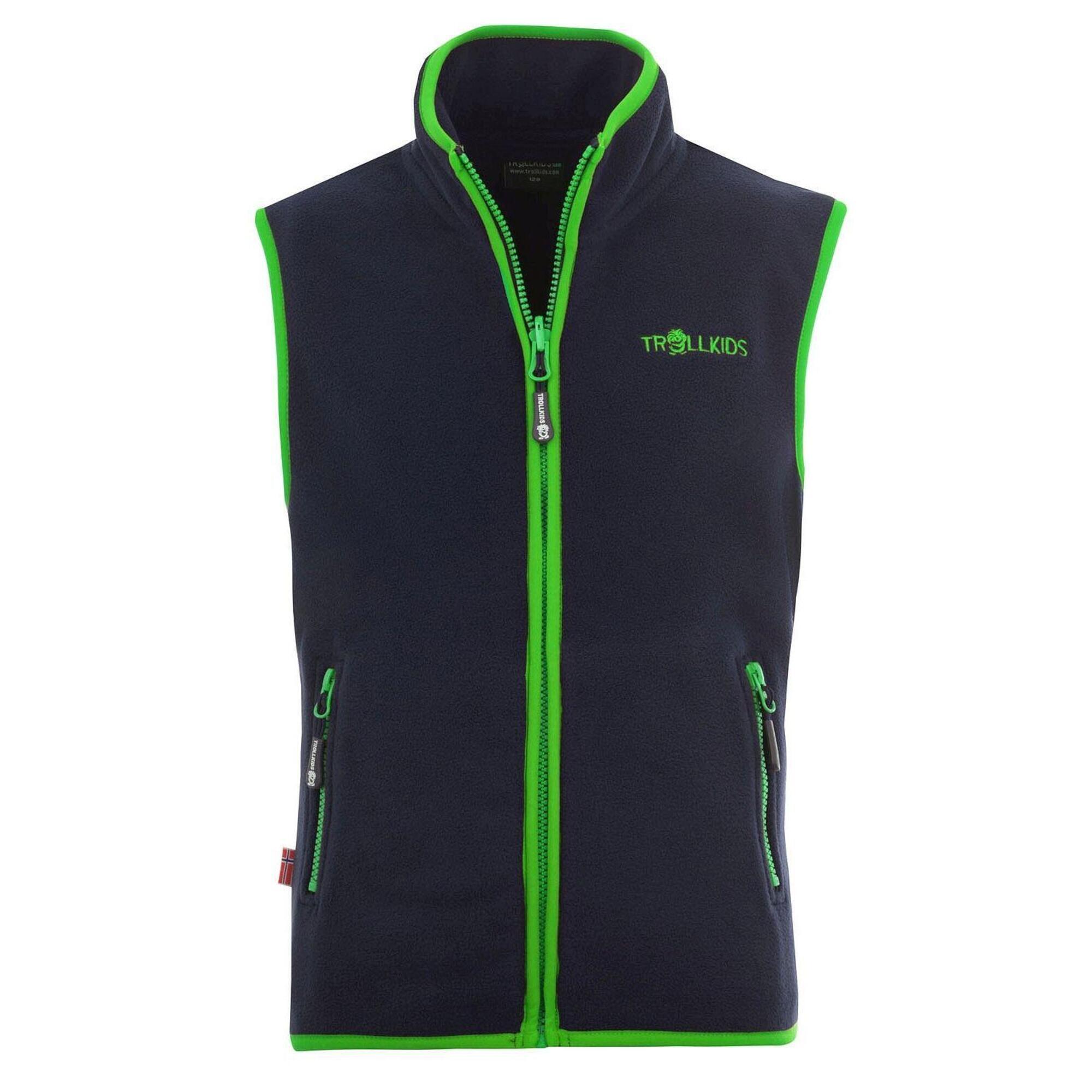 Arendal children's fleece vest navy blue / viper green