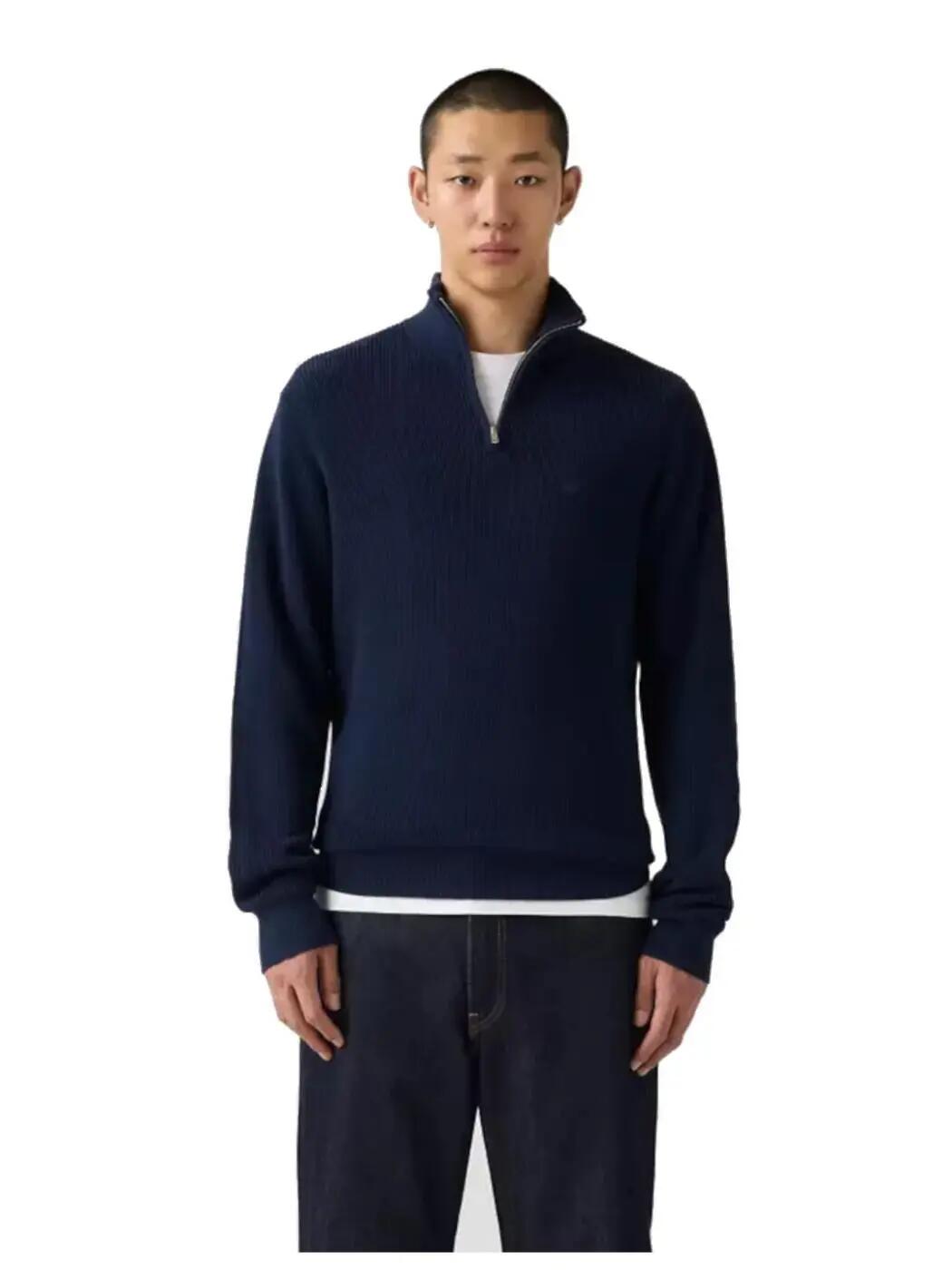 Sweatshirts molletonnés pour hommes Levis Levis demi-zip marine. 2/4