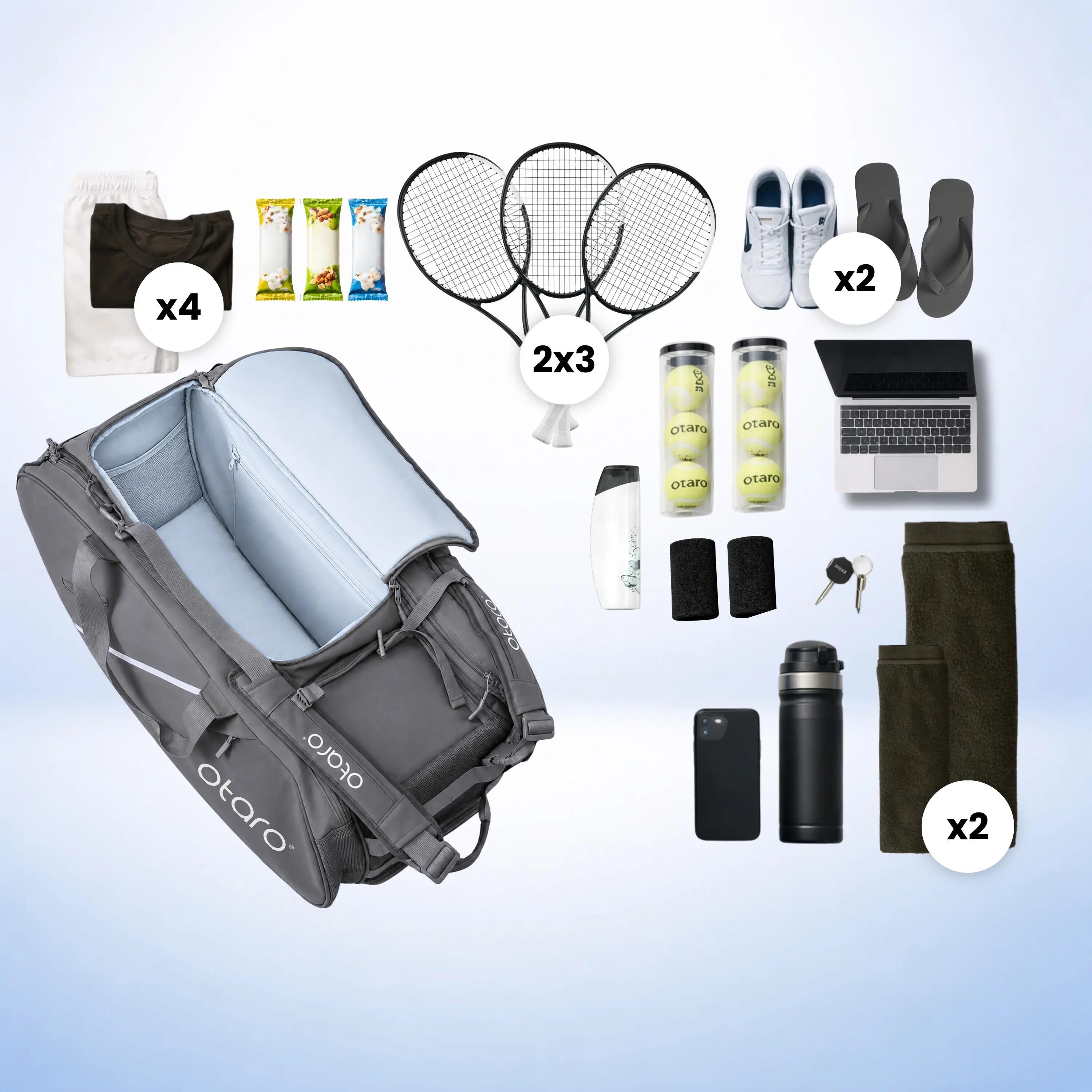 Borsa da tennis con vano scarpe uomo e donna per 6-10 racchette | 100L GRIGIO 2/8