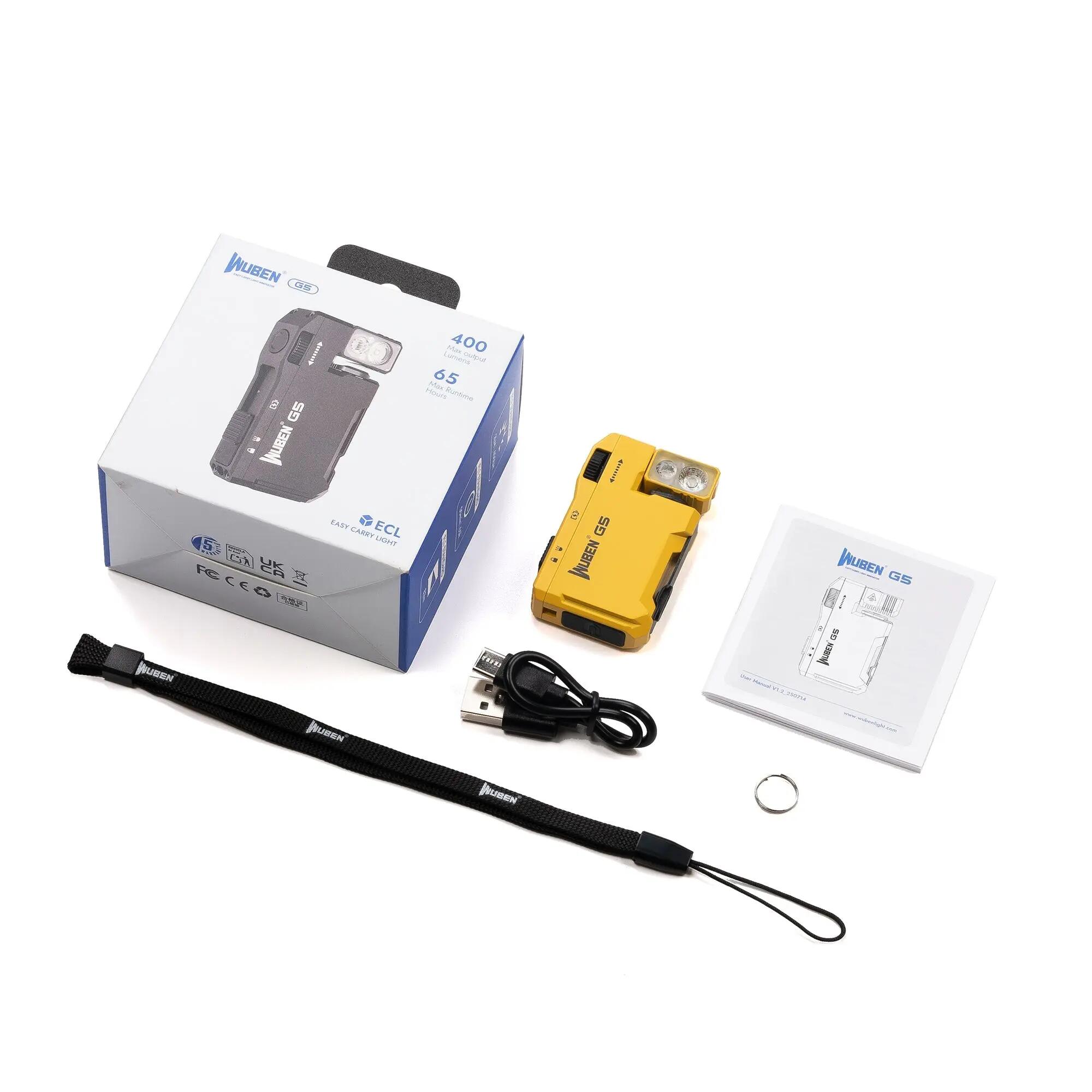 Wandern – Taschenlampe Gelb, RGB, USB-C, 400 lm – WUBEN G5 15/15