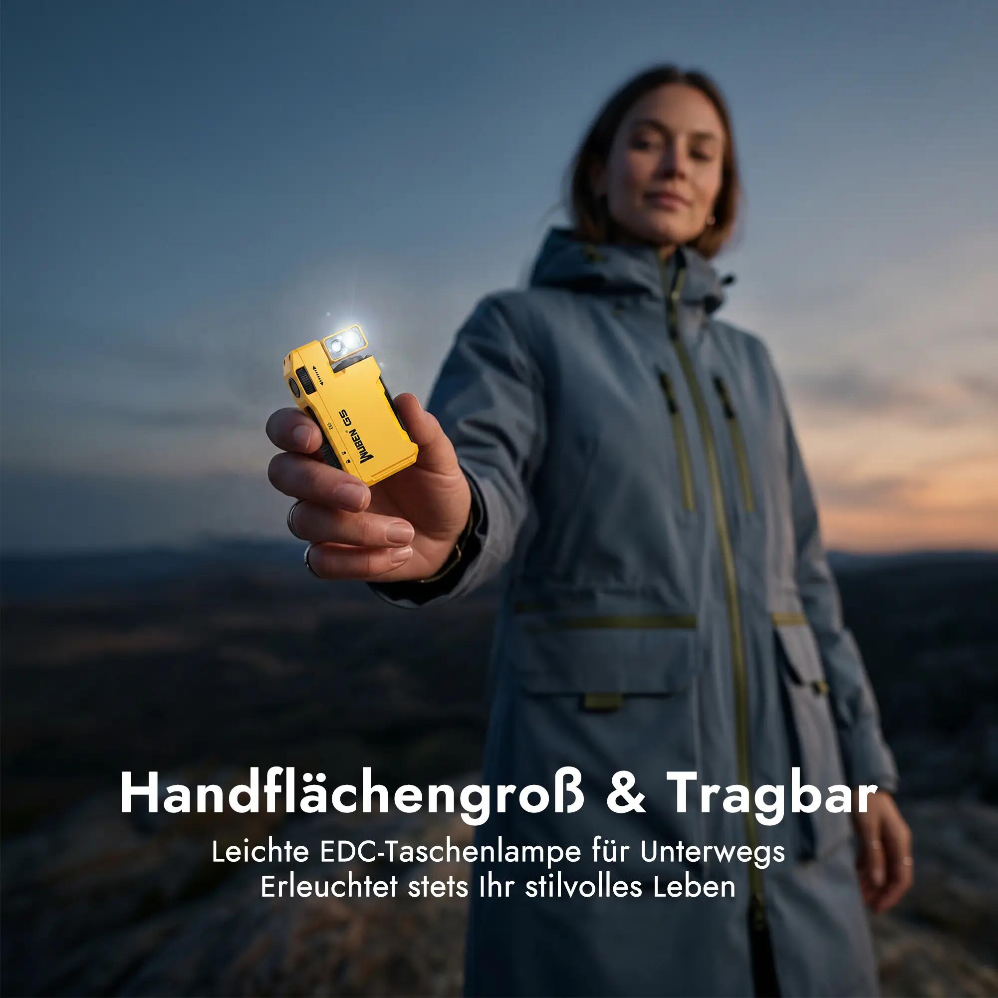 Wandern – Taschenlampe Gelb, RGB, USB-C, 400 lm – WUBEN G5 14/15