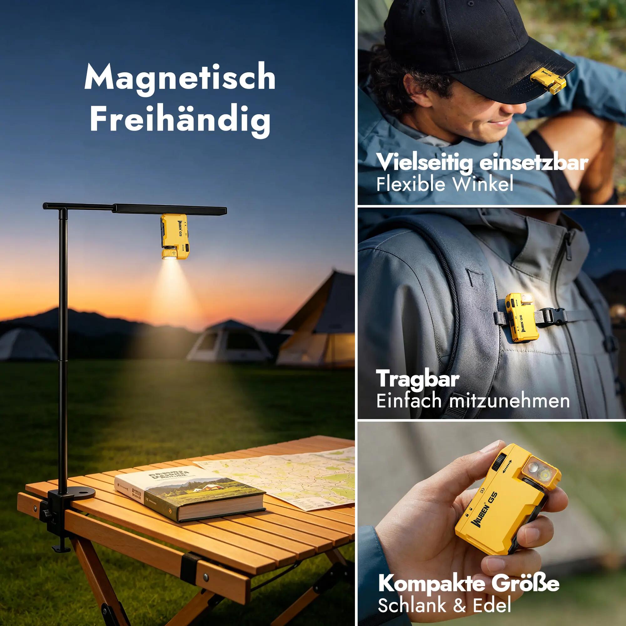Wandern – Taschenlampe Gelb, RGB, USB-C, 400 lm – WUBEN G5 13/15