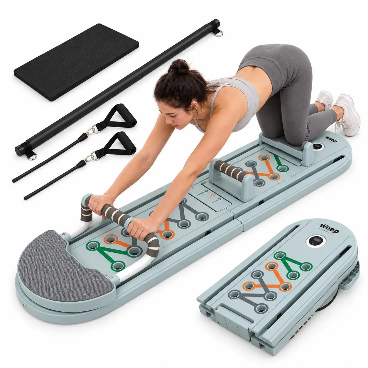 REFORMER DO PILATESU DESKA DO ĆWICZEŃ SKŁADANY WIELOFUNKCYJNY ZESTAW 9w1 1/15