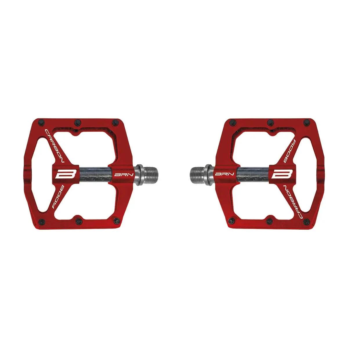 BRN FLAT ALLOY cnc carbon red pedals with 6 black pins 1/2