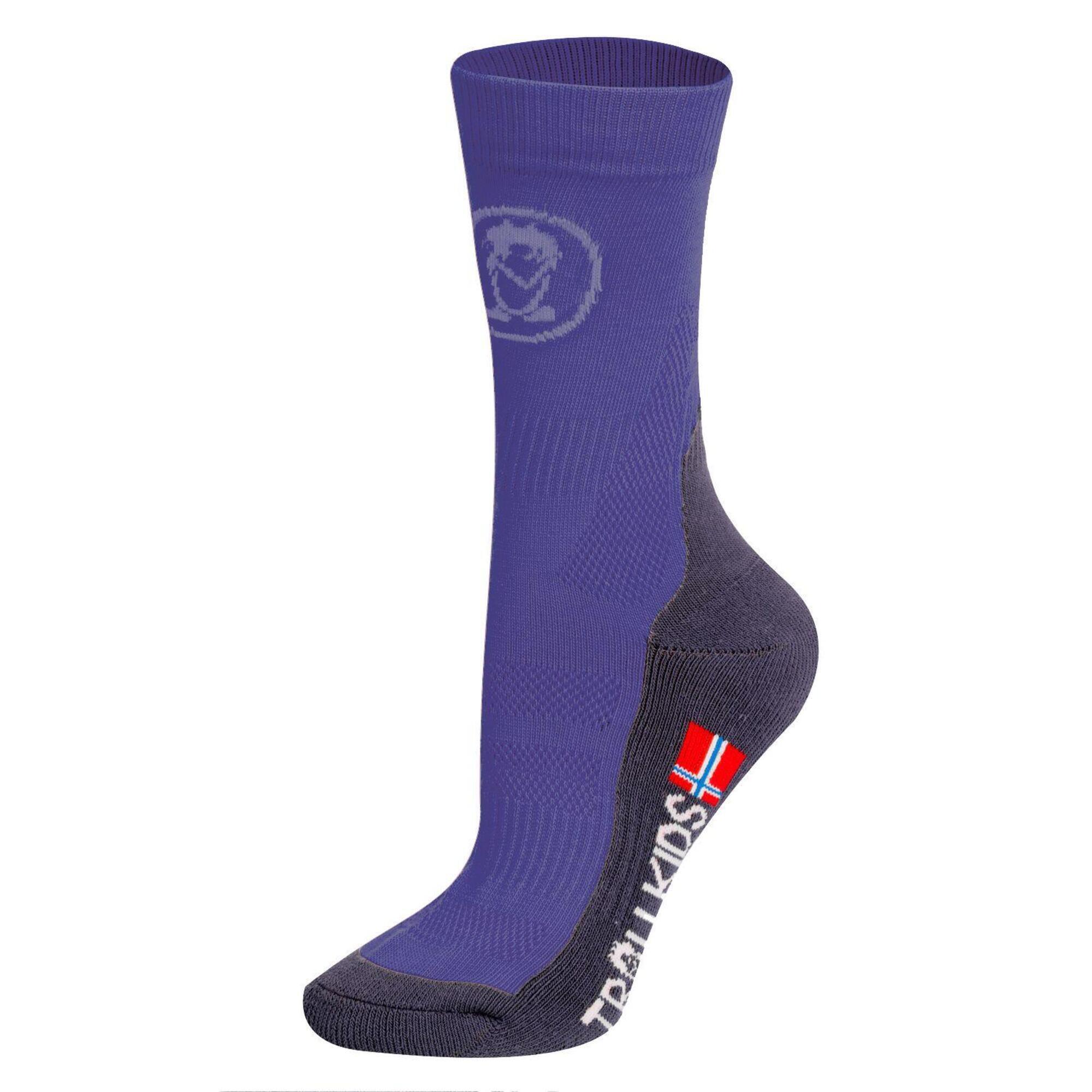 TROLLKIDS Kinder halbhohe Wandersocken Trekking Mid Cut Dunkellila
