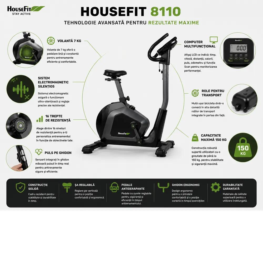 Bicicleta electromagnetica (ergometru) HB-8110-HPM, 16 nivele dificultare 3/13