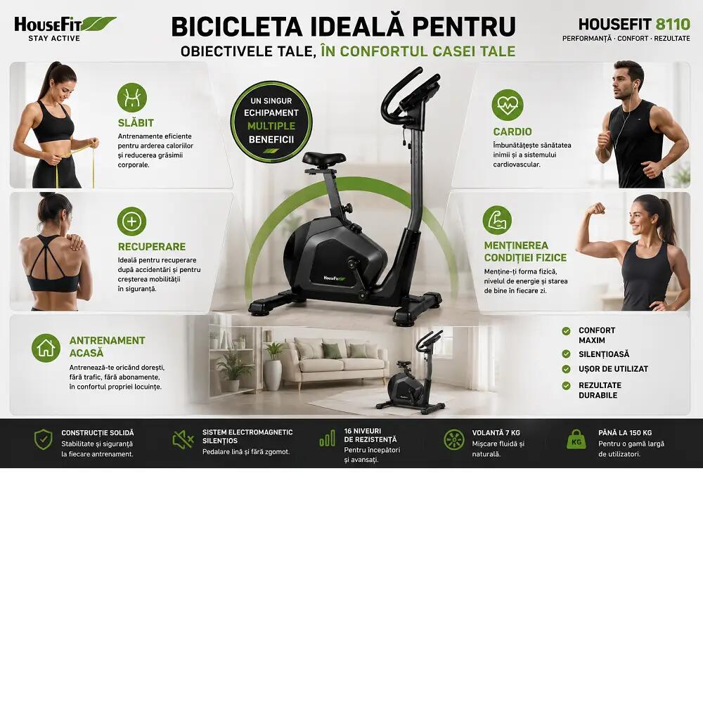 Bicicleta electromagnetica (ergometru) HB-8110-HPM, 16 nivele dificultare 10/13
