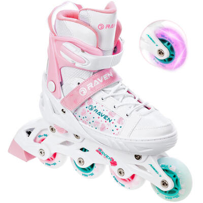 Inline skates verstelbare gloeiende led wiel rosi wit/roze