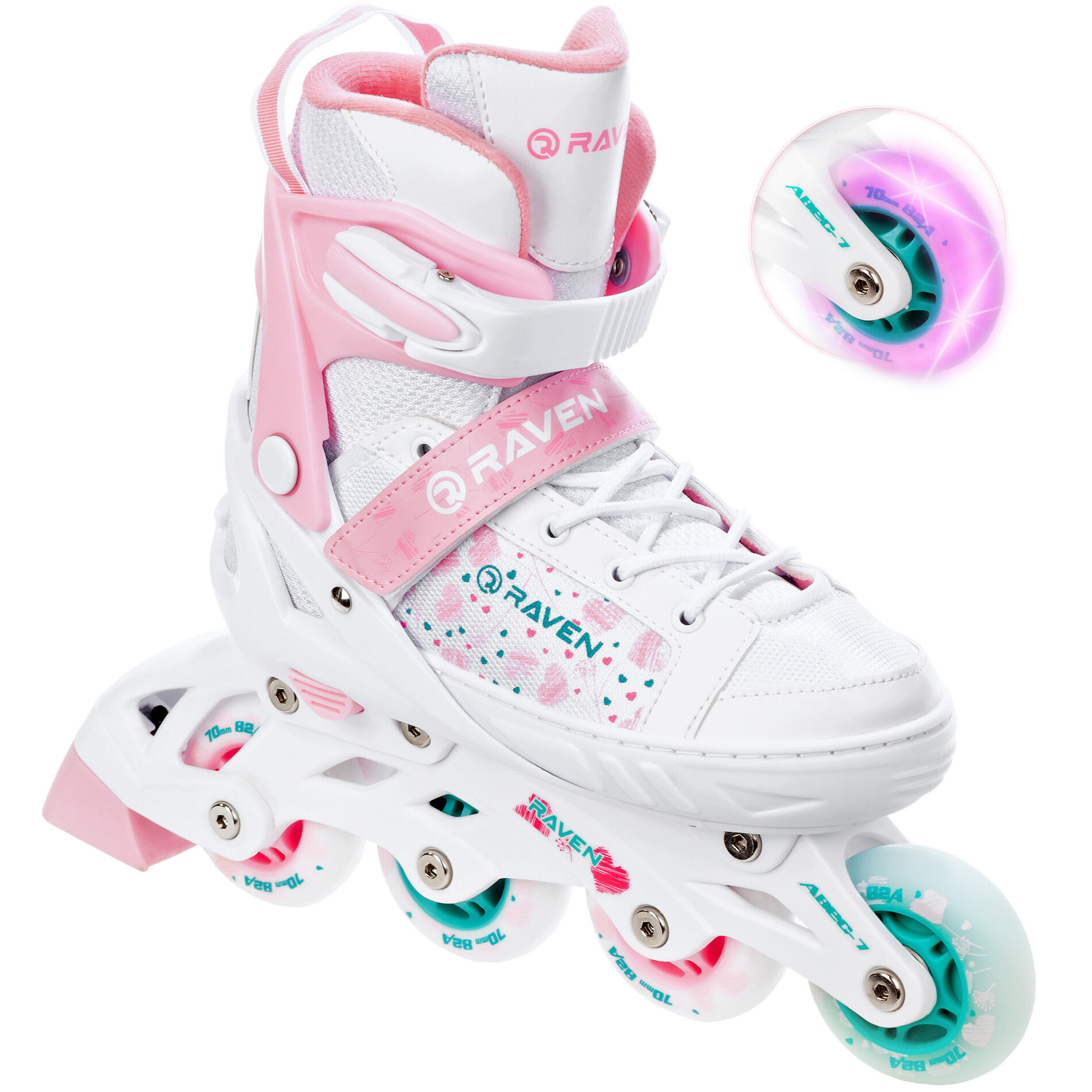 Raven - Roller Réglables Raven Rosi Roue Led Lumineuse - Rollers En Ligne - Blanc|rose - 35/39 - Decathlon