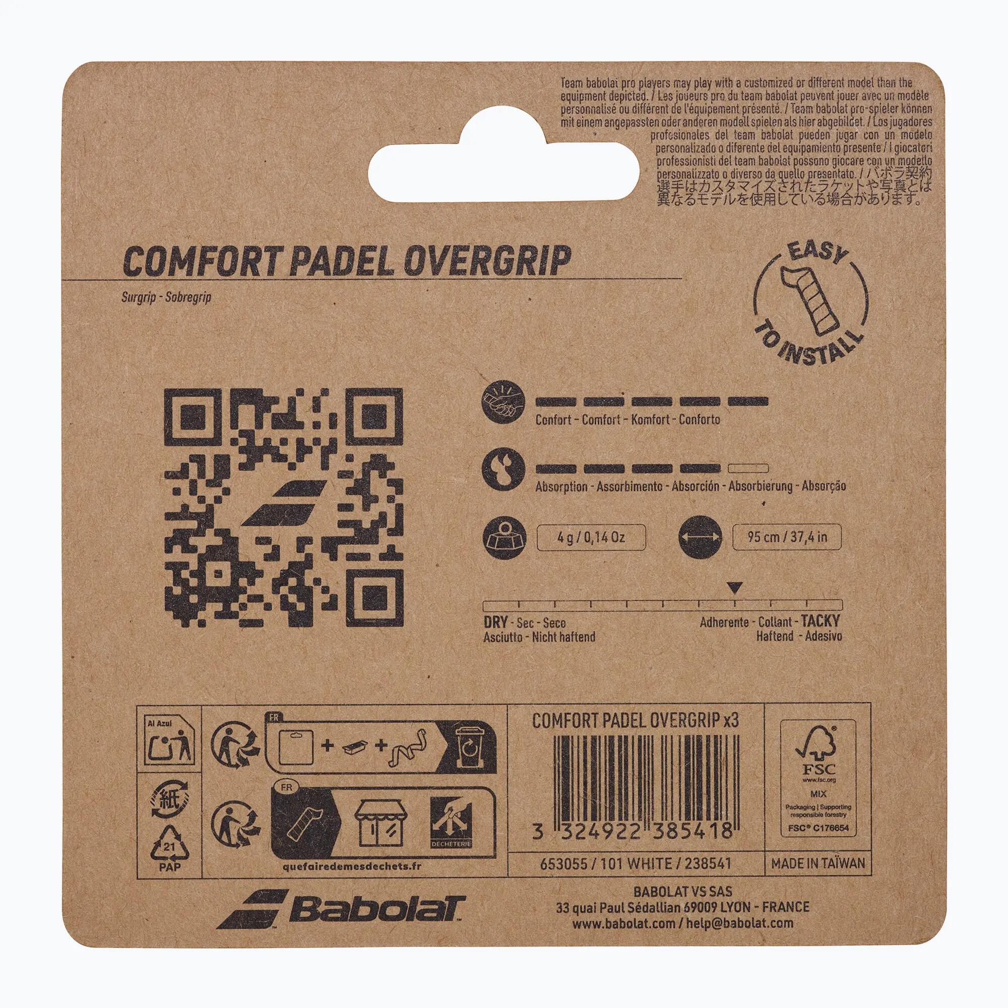 BLISTER 3 PCS. BABOLAT COMFORT PADEL X3 WHITE 4/5