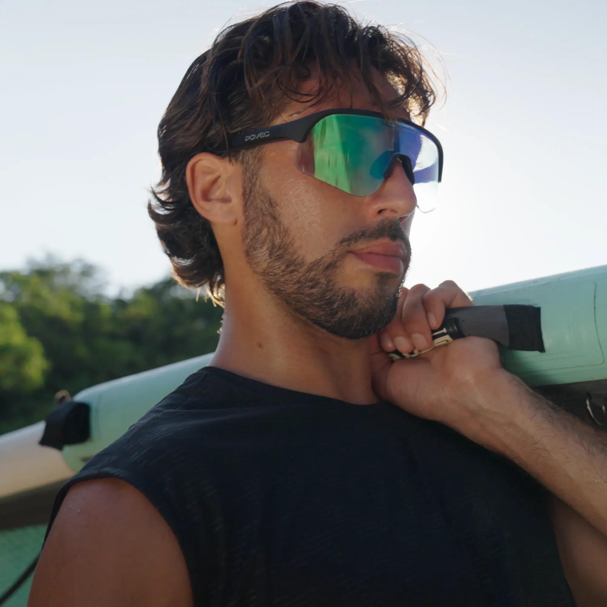 Elektrochrome Sportzonnebril C1 Mat Zwart - Groen Revo 9/14