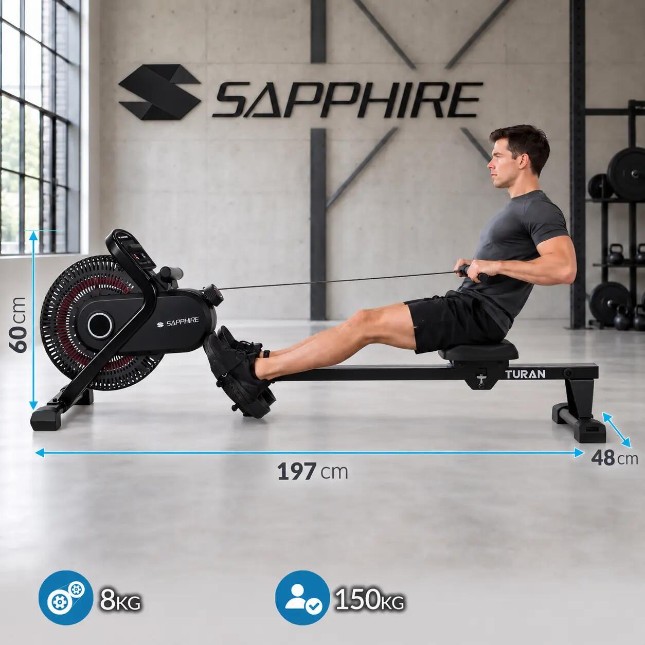 Wioślarz powietrzno-magnetyczny Sapphire SG-120 Turan do 150kg składany 4/12