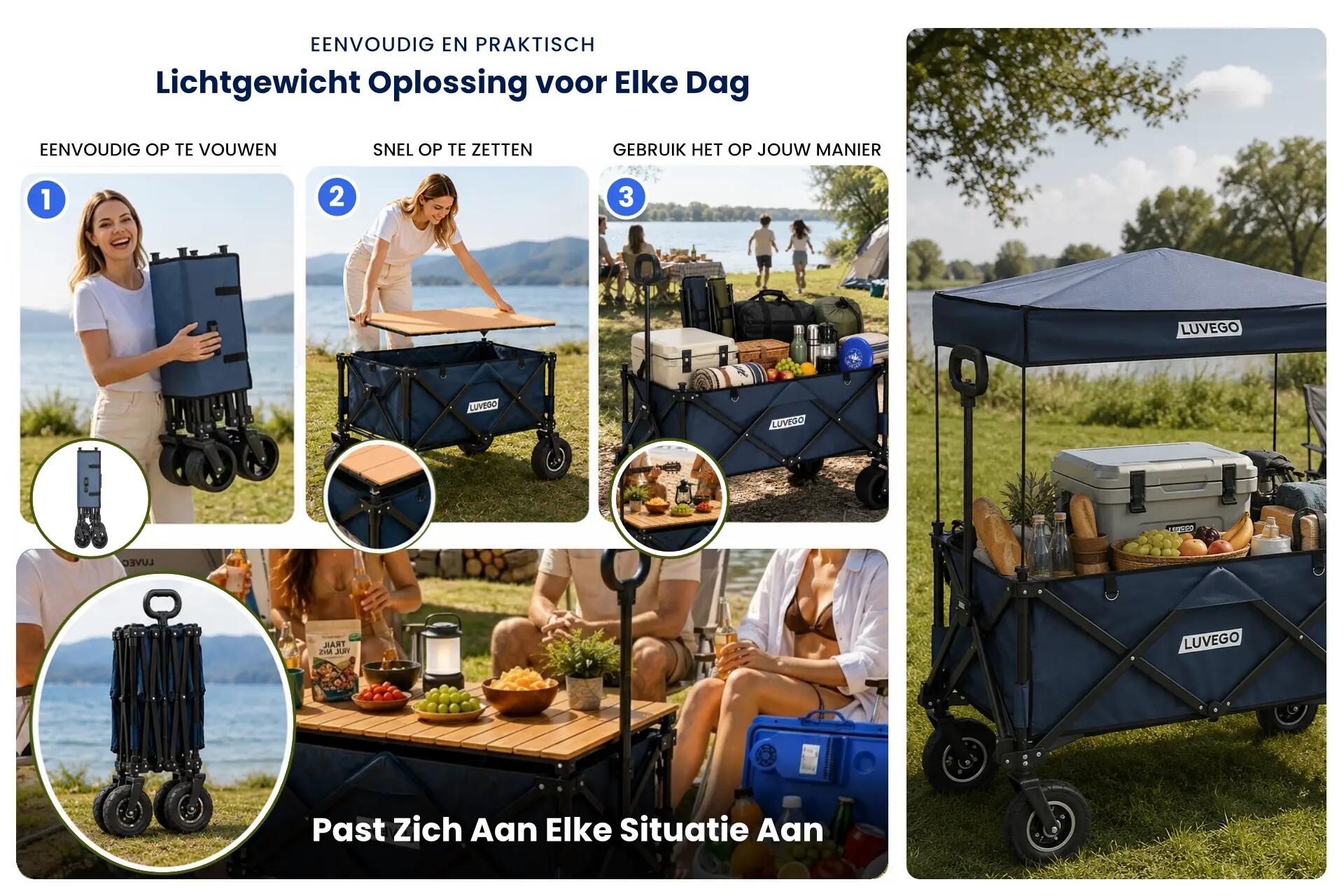 Foldable Wagon - 80KG Carrying Capacity - Compact Foldable - Dark Blue 6/7