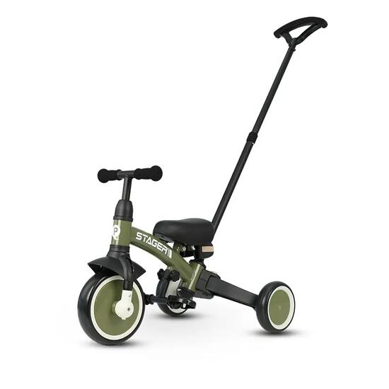 Tricycle Qplay Stager avec Barre Parentale - Tricycle Évolutif 3-en-1 - Rose