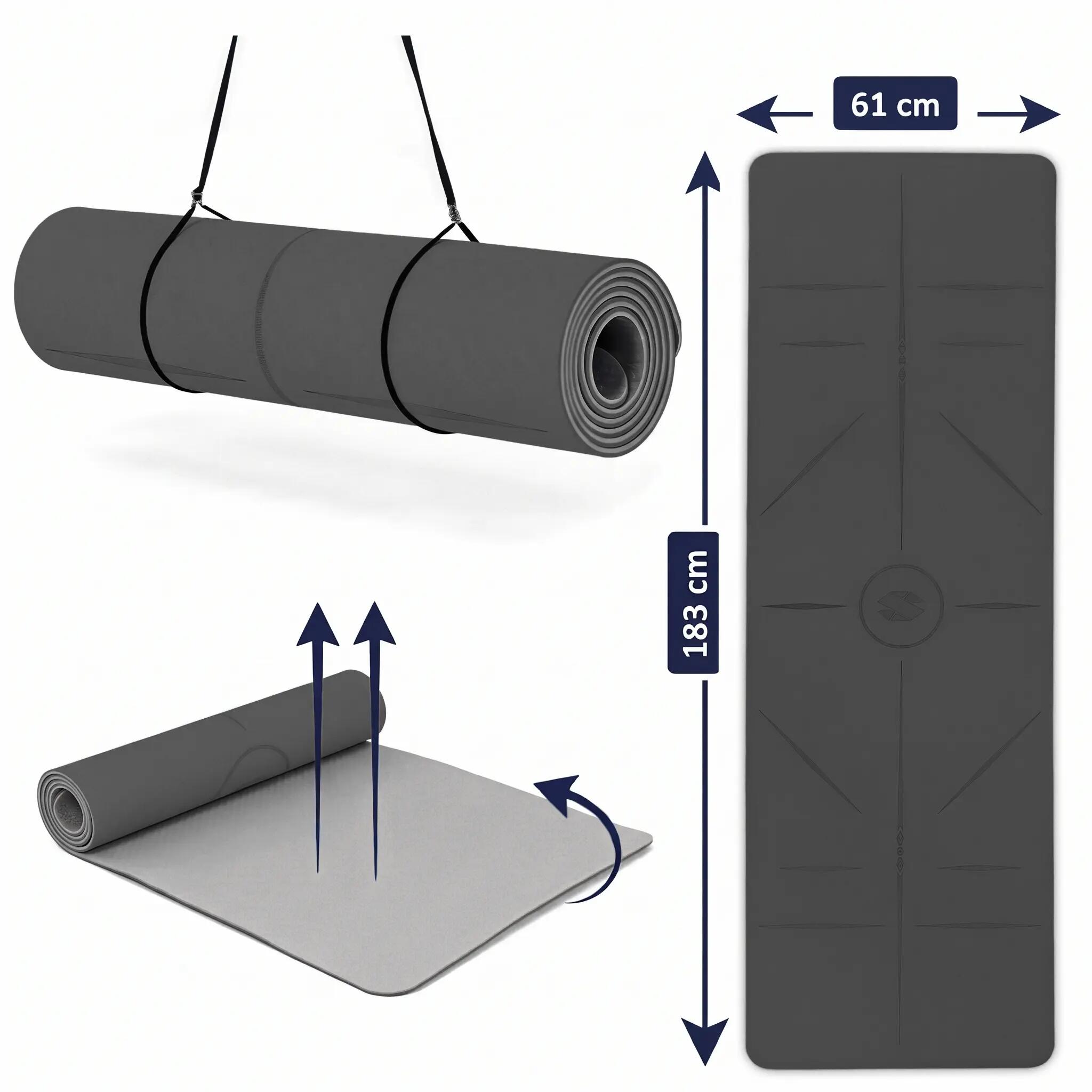 Mata do ćwiczeń jogi fitness z paskiem Sapphire SG-1128 6 mm TPE antypoślizgowa 7/9