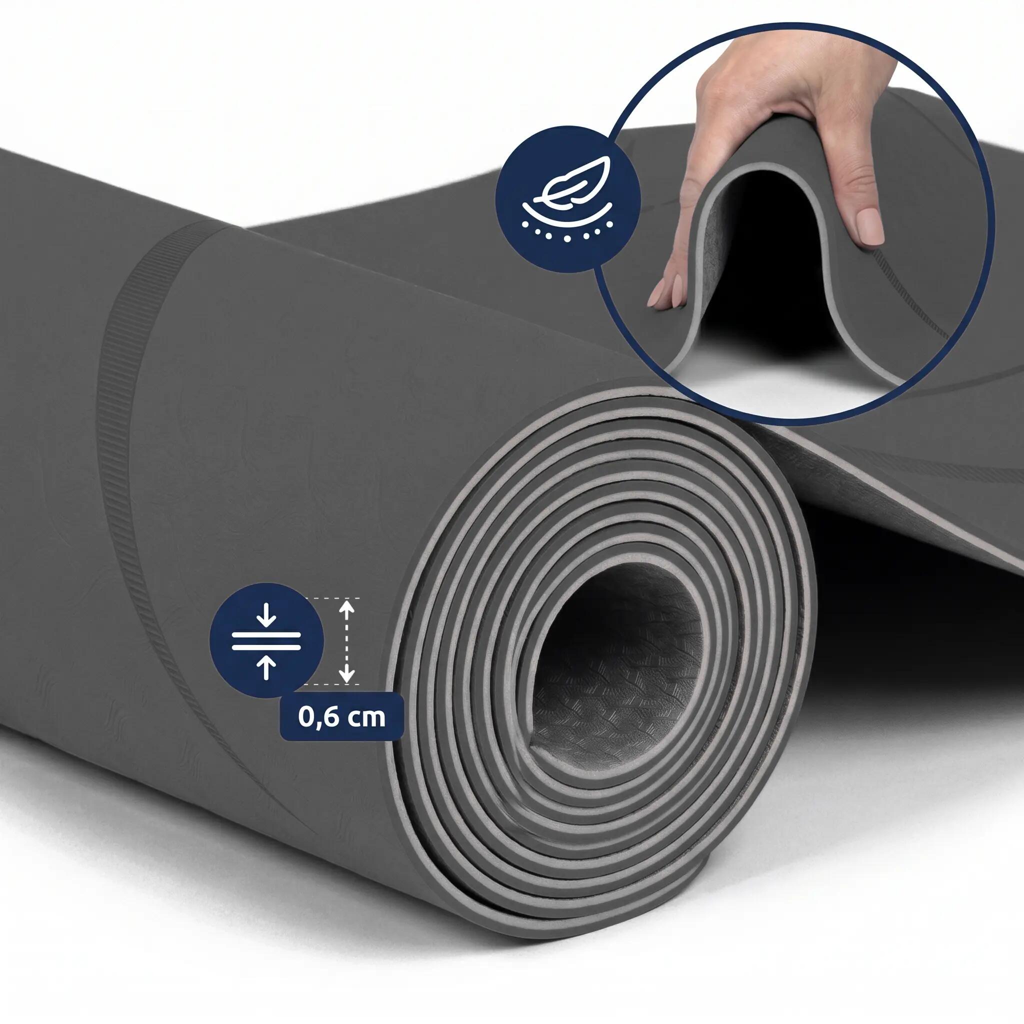 Mata do ćwiczeń jogi fitness z paskiem Sapphire SG-1128 6 mm TPE antypoślizgowa 4/9