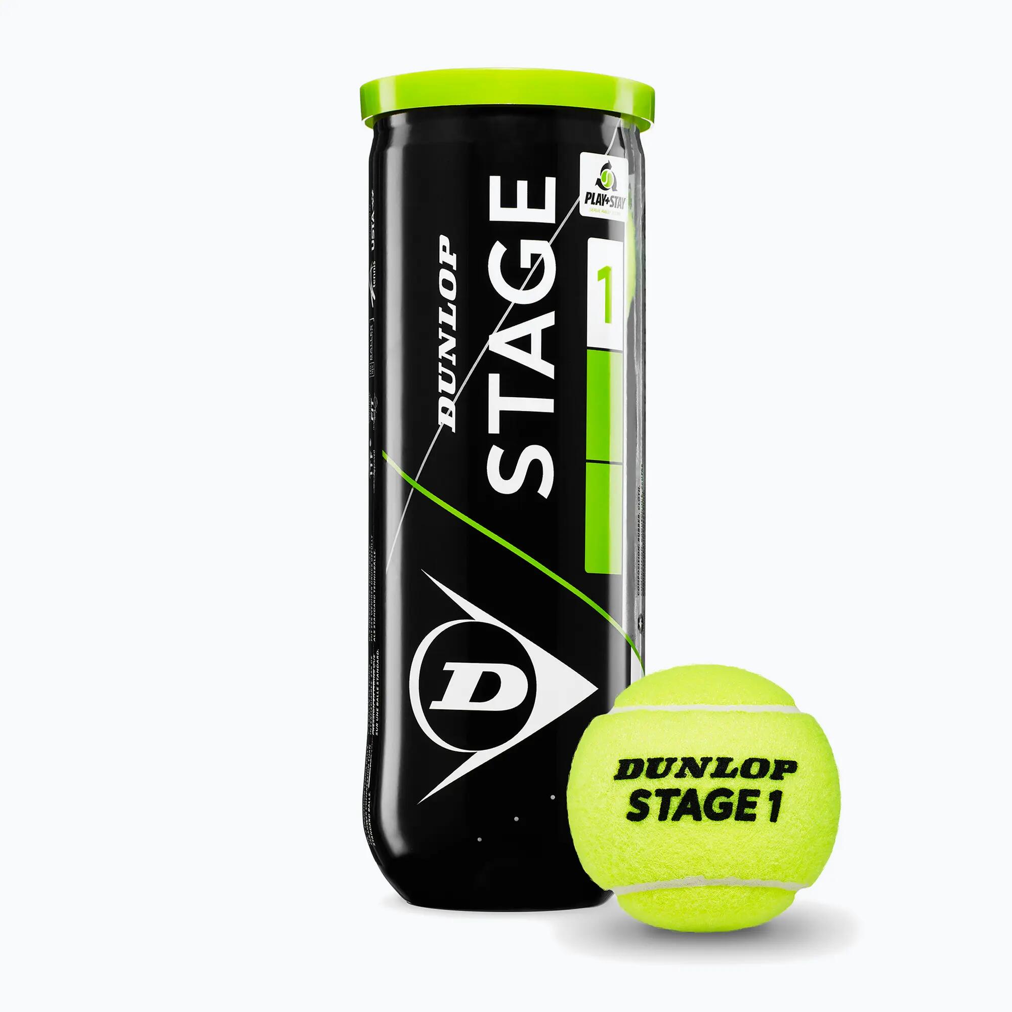 Bola Ténis Dunlop Stage 1 (Verde,Tubo 3un) 1/4