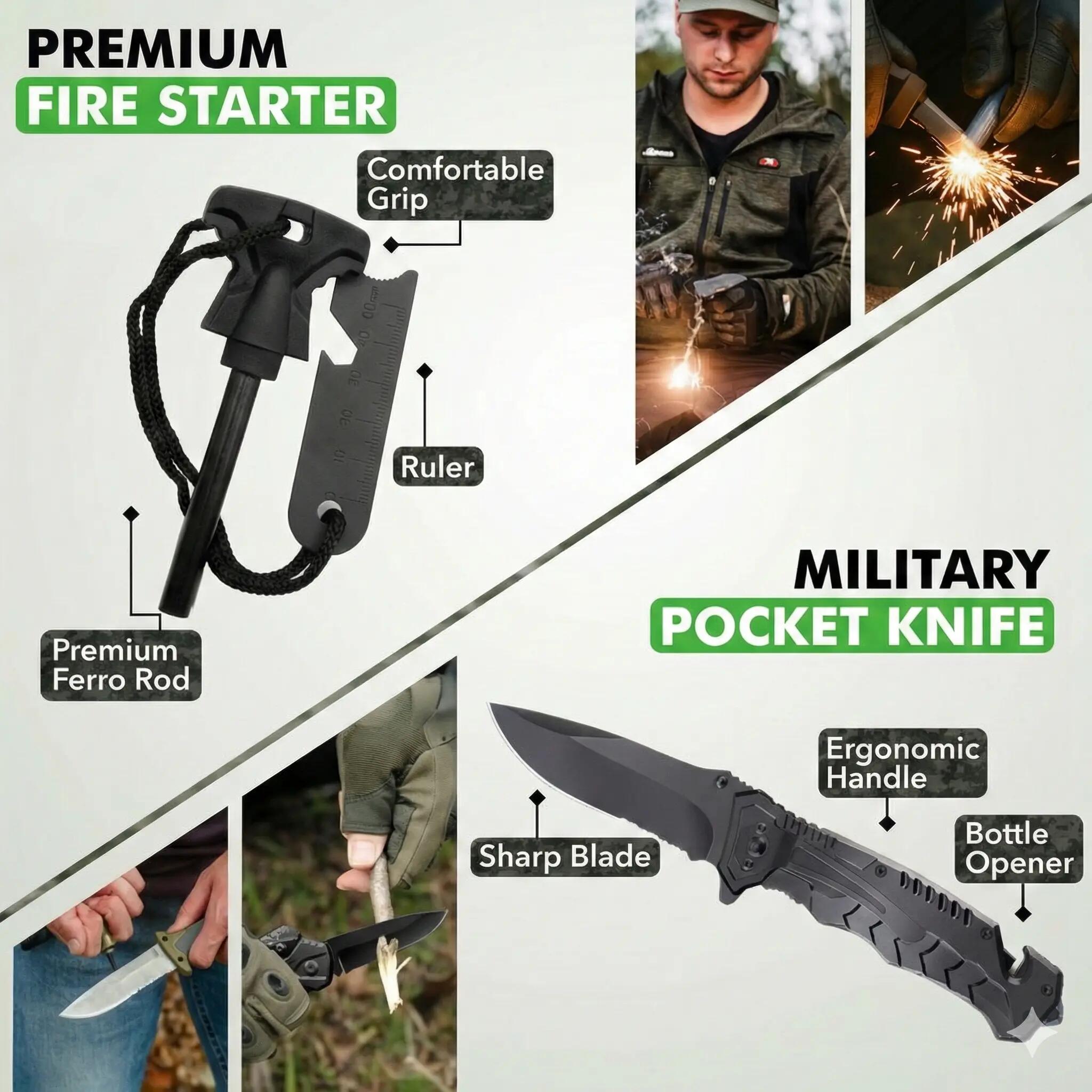 Kit di sopravvivenza – Coltello da esterno – Custodia inclusa 4/7