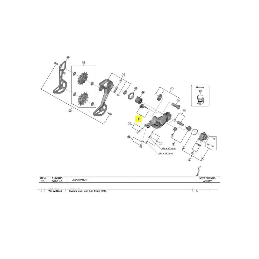 Levier de commande et plaque de fixation Shimano RD-M9100 2/2