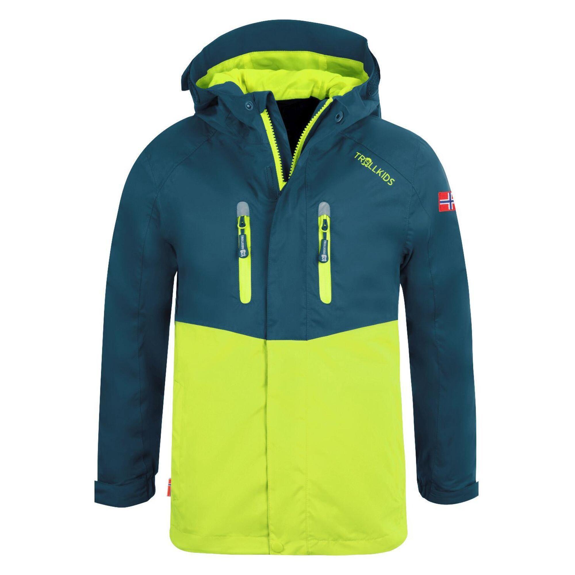 TROLLKIDS Kinder Regenjacke Nusfjord Petrolblau/Lime