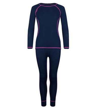 Ensemble de sous-vêtements enfants Merino Bleu marine / Magenta