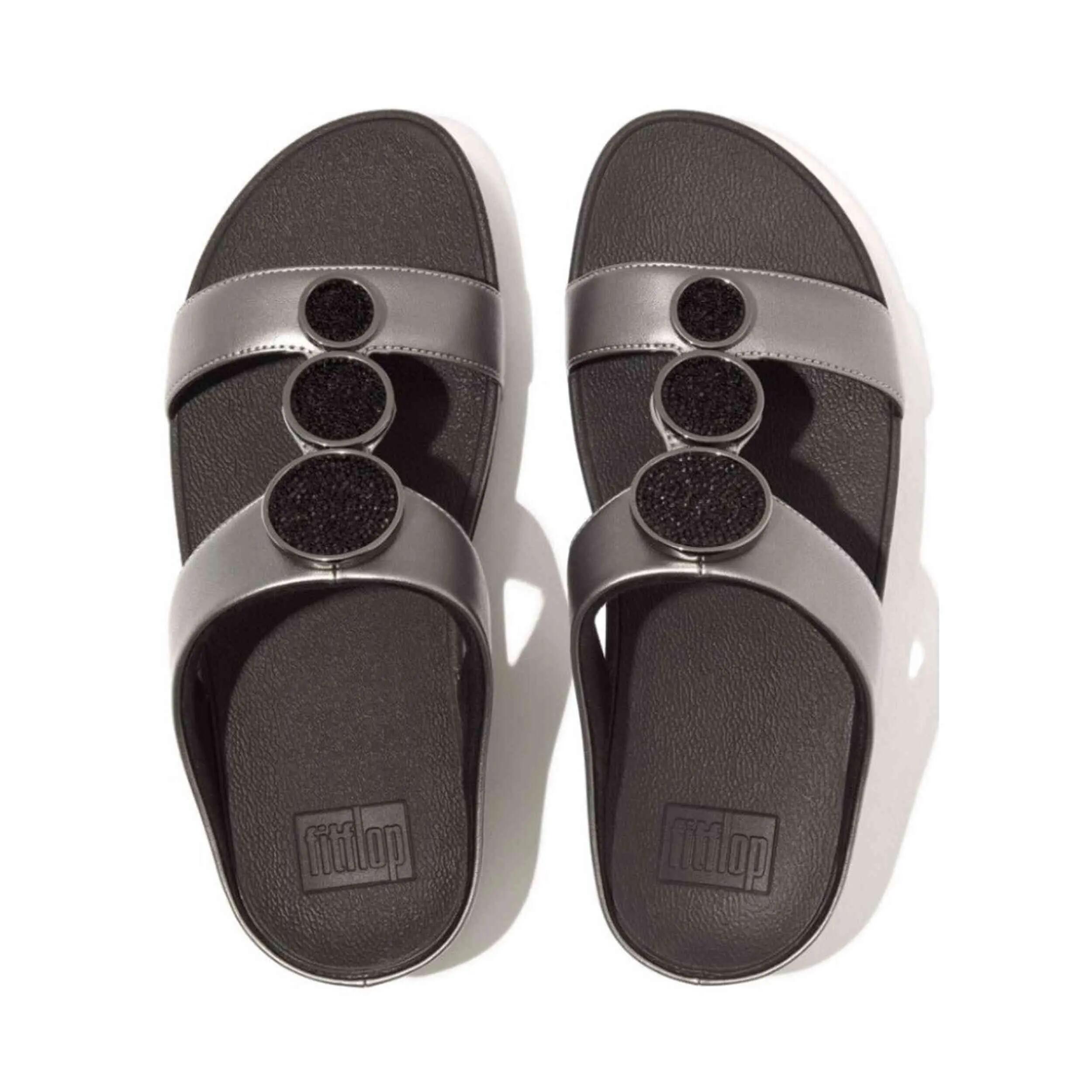 FitFlop FitFlop Halo Bead-Circle Metallic H-Bar Slides  TINZWART 38 5/7