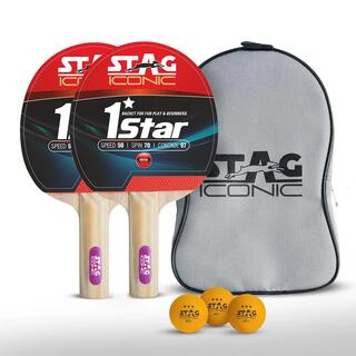 STAG ICONIC 1 Star Table Tennis Set | 2 Rackets, 3 ABS Balls & Cover | Beginner & Recreational | Orange Balls
