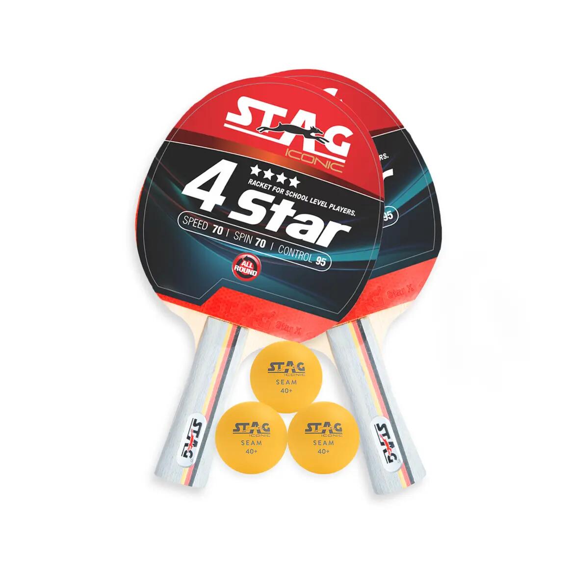 STAG ICONIC Wood 4 Star Table Tennis Set | Rackets & Balls Included | Professional Ping Pong Playset -  1