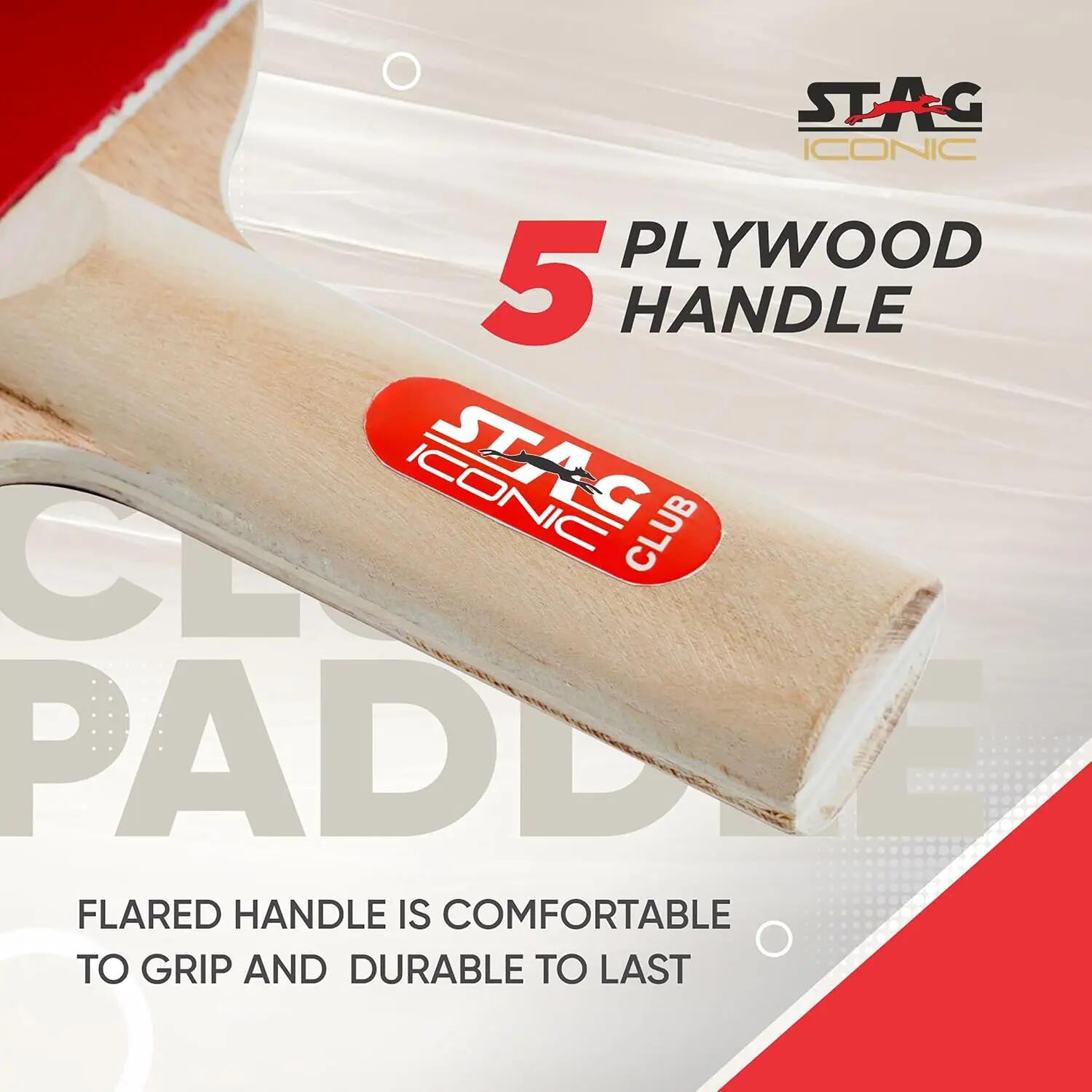 STAG ICONIC Club Table Tennis Racket | Lightweight Design | 3 mm Sponge | Easy Control | Red/Black -  5