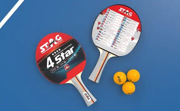 STAG ICONIC Wood 4 Star Table Tennis Set | Rackets & Balls Included | Professional Ping Pong Playset -  4