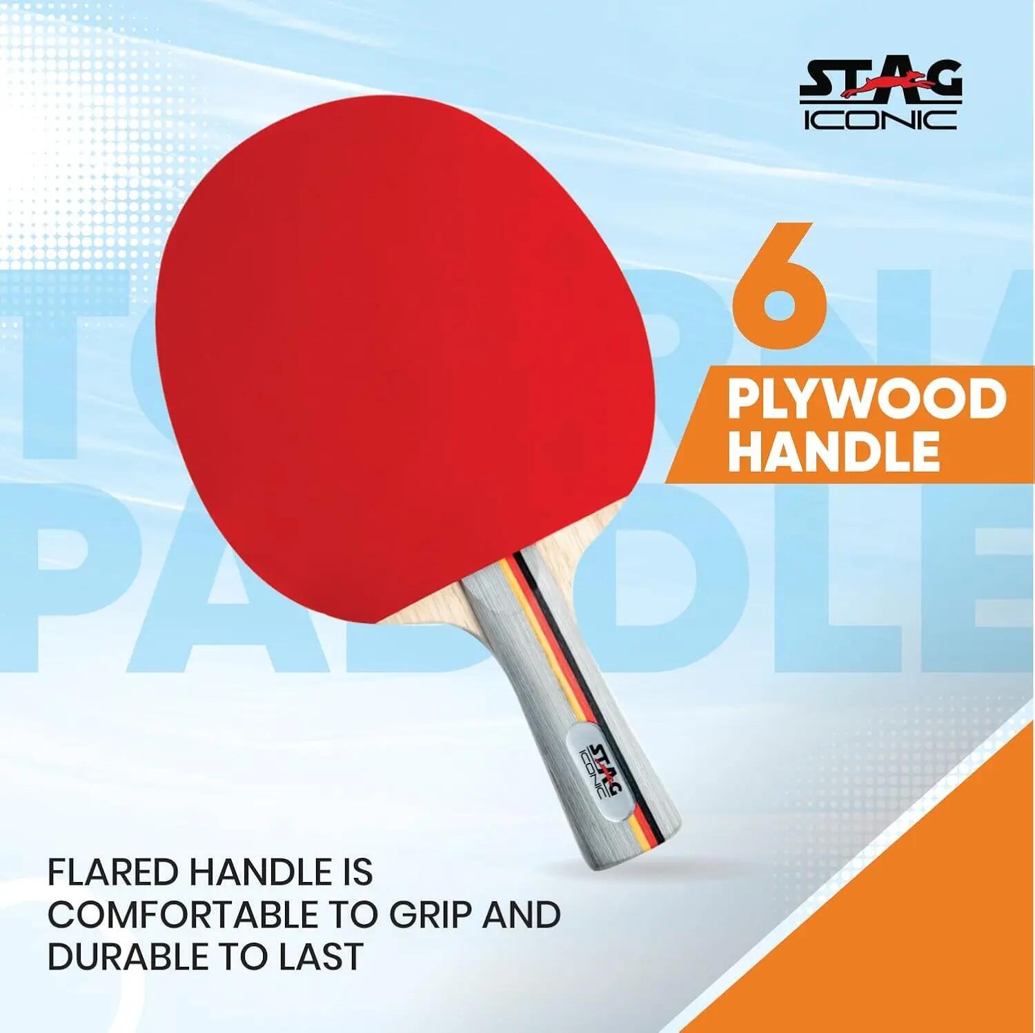 STAG ICONIC Tournament Table Tennis Racket | 6-Ply Wooden Blade | Comfortable Grip | Beginner to Advanced -  5