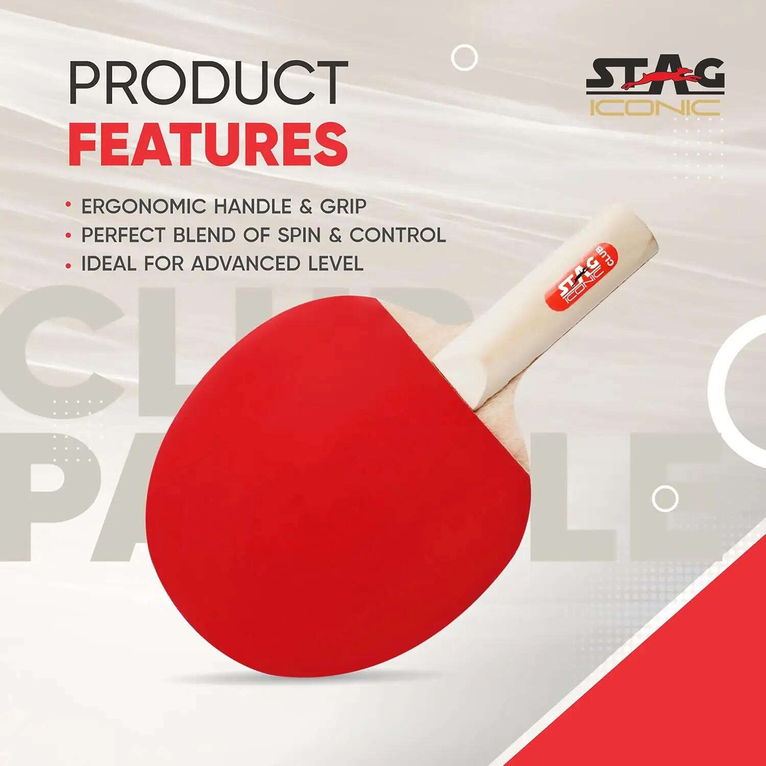 STAG ICONIC Club Table Tennis Racket | Lightweight Design | 3 mm Sponge | Easy Control | Red/Black -  4