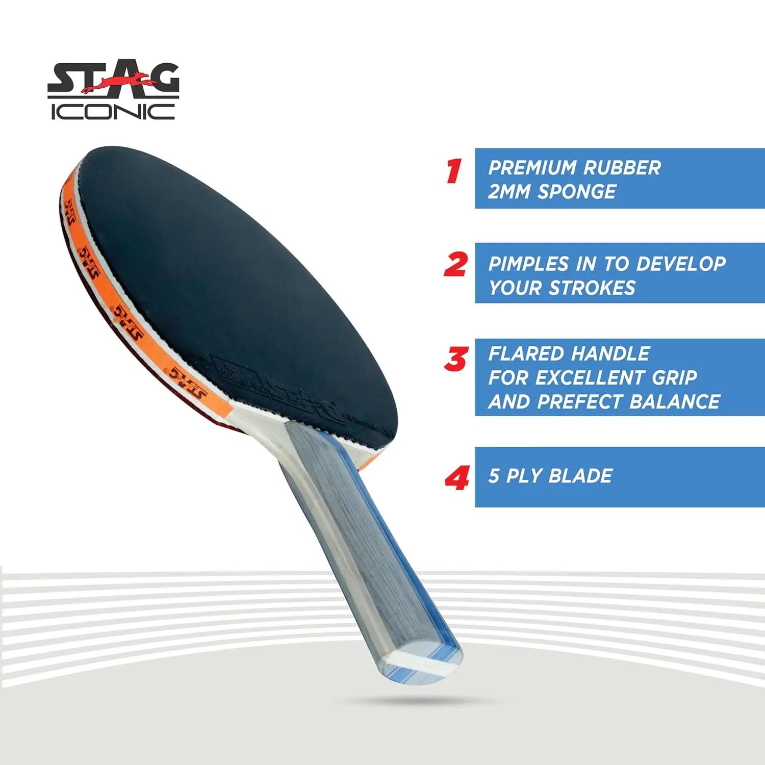 STAG ICONIC All Round Table Tennis Racket | 6-Ply Wooden Blade | 3 mm Sponge | Balanced Speed & Control -  4