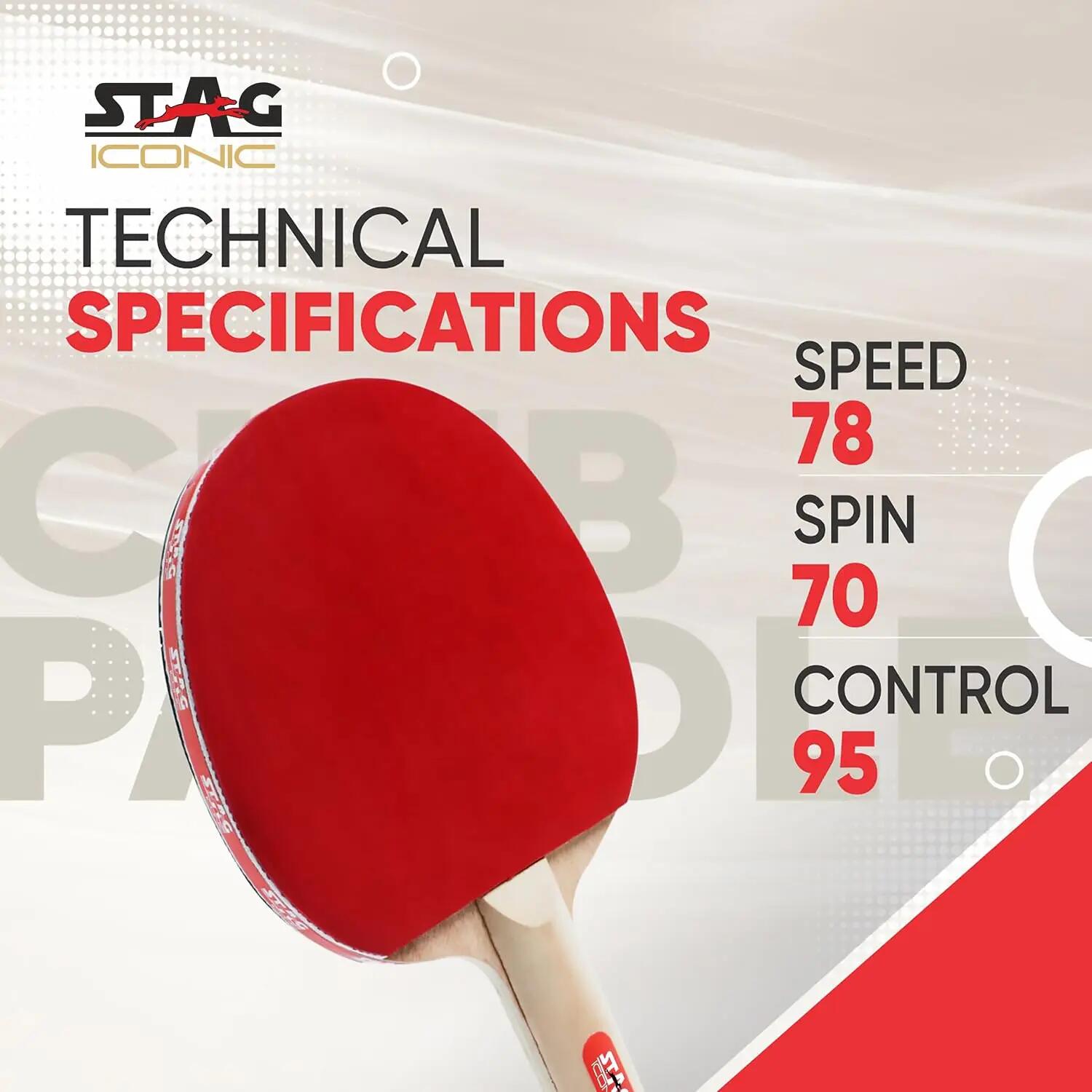 STAG ICONIC Club Table Tennis Racket | Lightweight Design | 3 mm Sponge | Easy Control | Red/Black -  3
