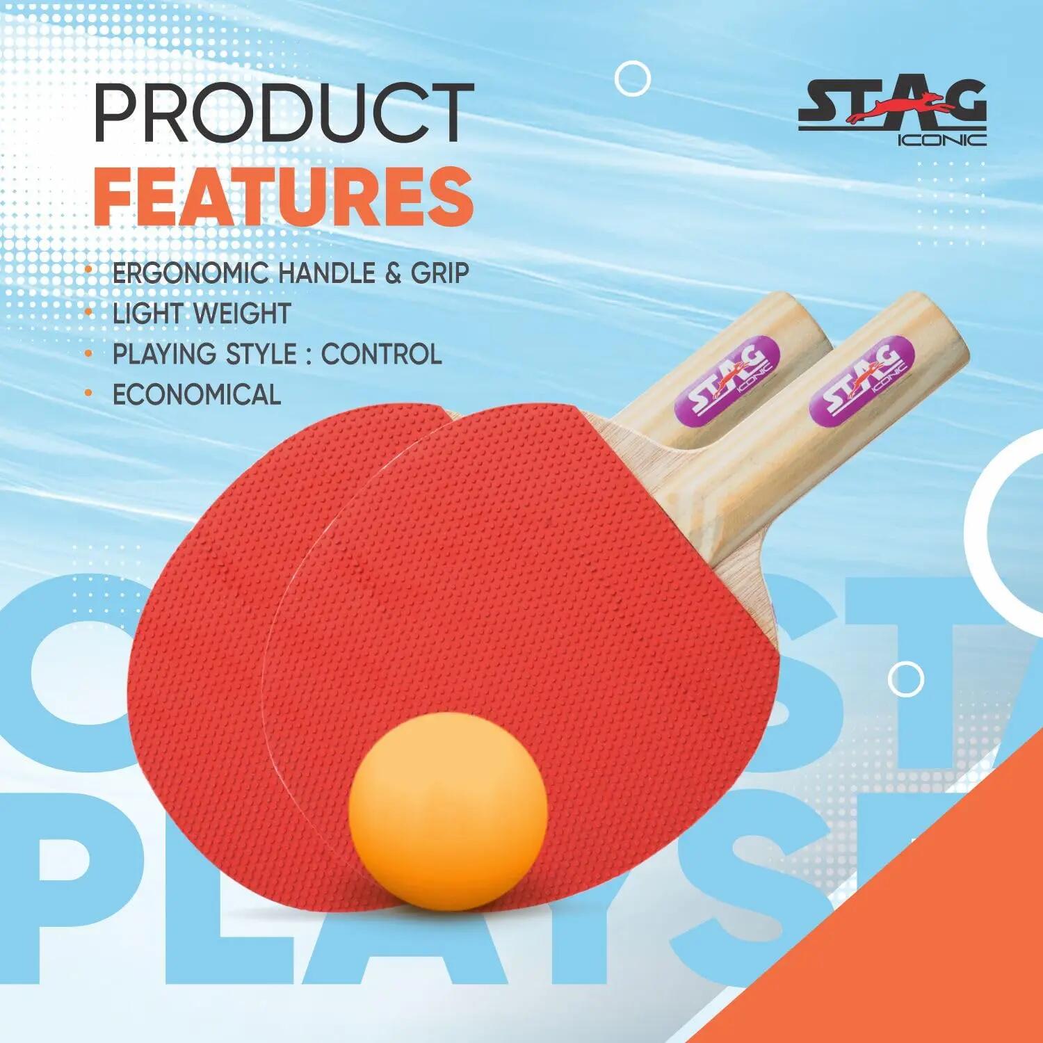 STAG ICONIC 1 Star Table Tennis Set | 2 Rackets, 3 ABS Balls & Cover | Beginner & Recreational | Orange Balls -  4
