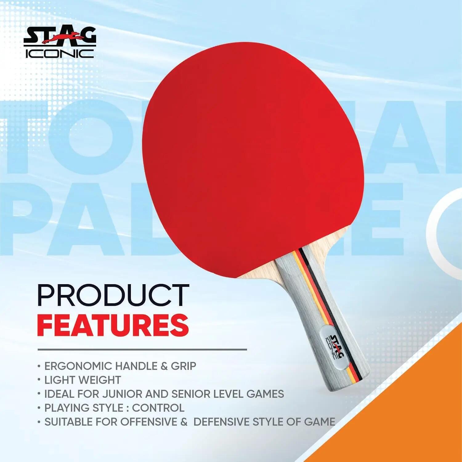 STAG ICONIC Tournament Table Tennis Racket | 6-Ply Wooden Blade | Comfortable Grip | Beginner to Advanced -  3