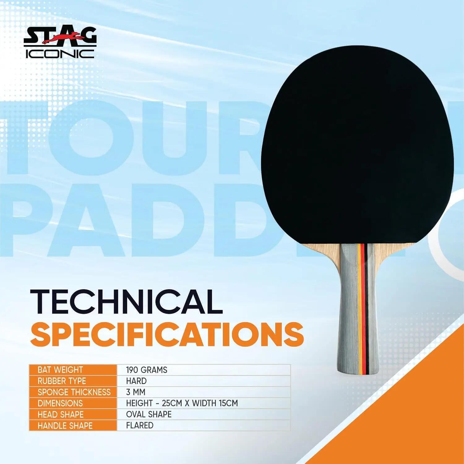 STAG ICONIC Tournament Table Tennis Racket | 6-Ply Wooden Blade | Comfortable Grip | Beginner to Advanced -  2