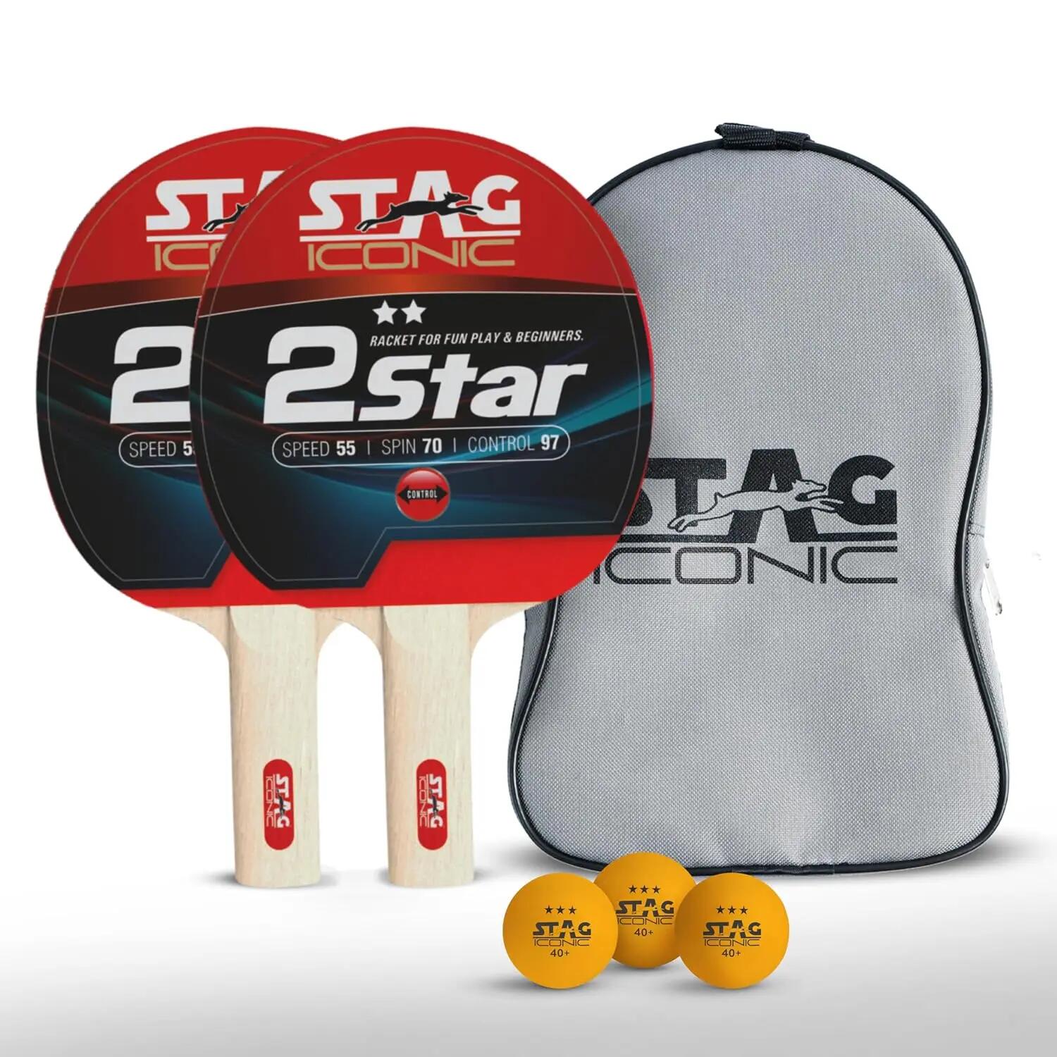 STAG ICONIC 2 Star Table Tennis Set | 2 Rackets & 3 ABS Balls | Beginner Practice & Recreation | Orange Balls -  1