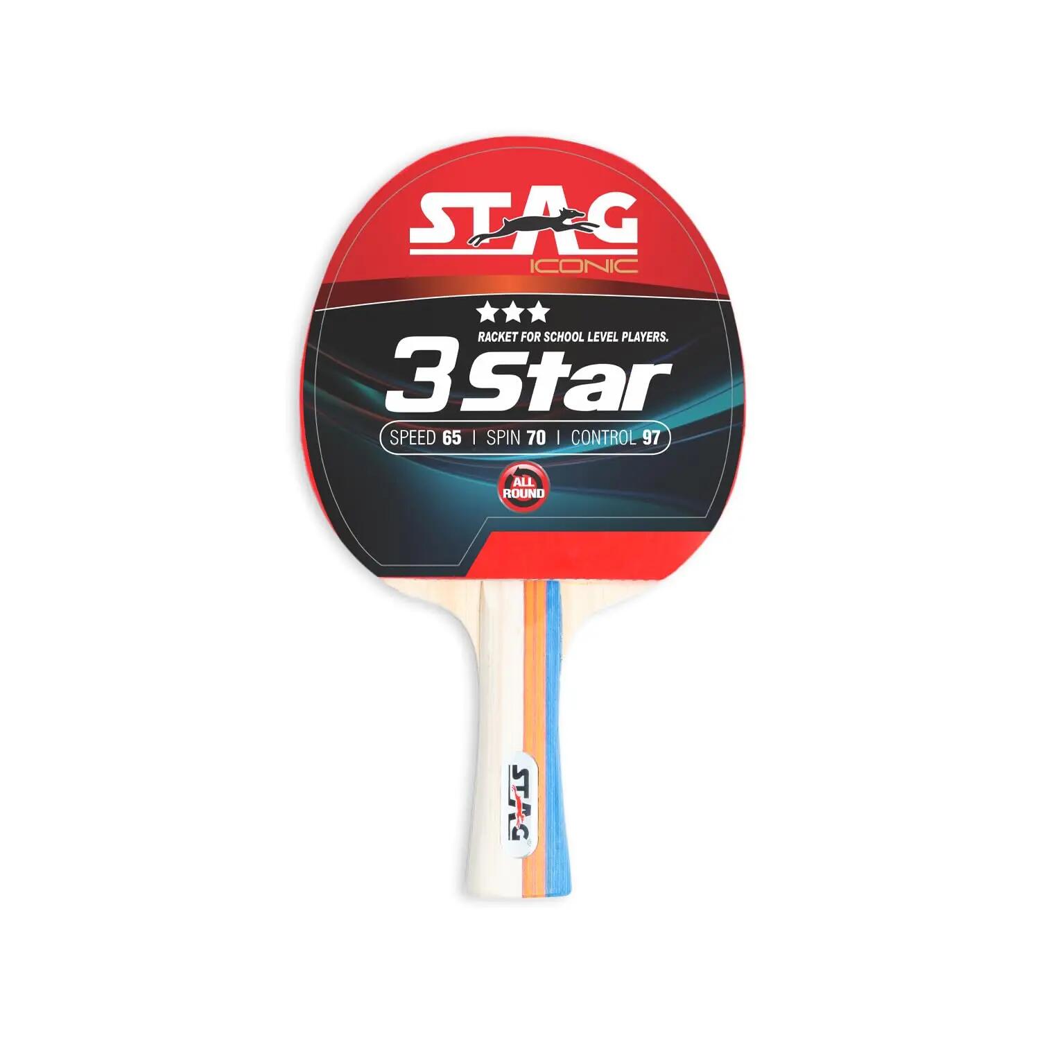 STAG ICONIC 3 Star Table Tennis Racket | Ergonomic Wooden Handle | Shakehand Grip | Beginner | Red/Black -  1