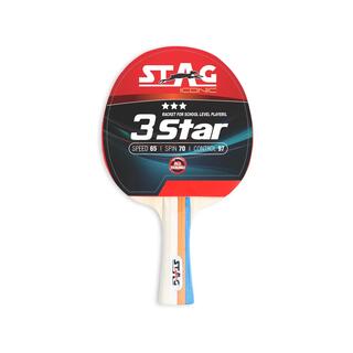 STAG ICONIC 3 Star Table Tennis Racket | Ergonomic Wooden Handle | Shakehand Grip | Beginner | Red/Black