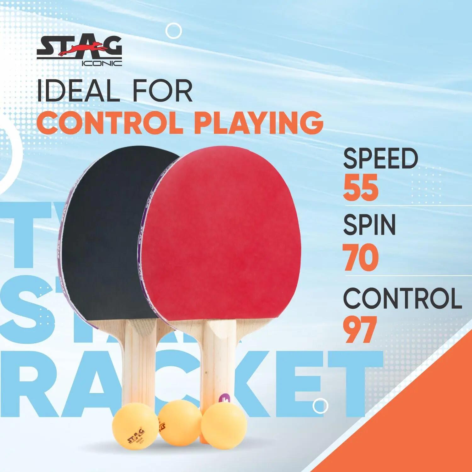 STAG ICONIC 2 Star Table Tennis Set | 2 Rackets & 3 ABS Balls | Beginner Practice & Recreation | Orange Balls -  5