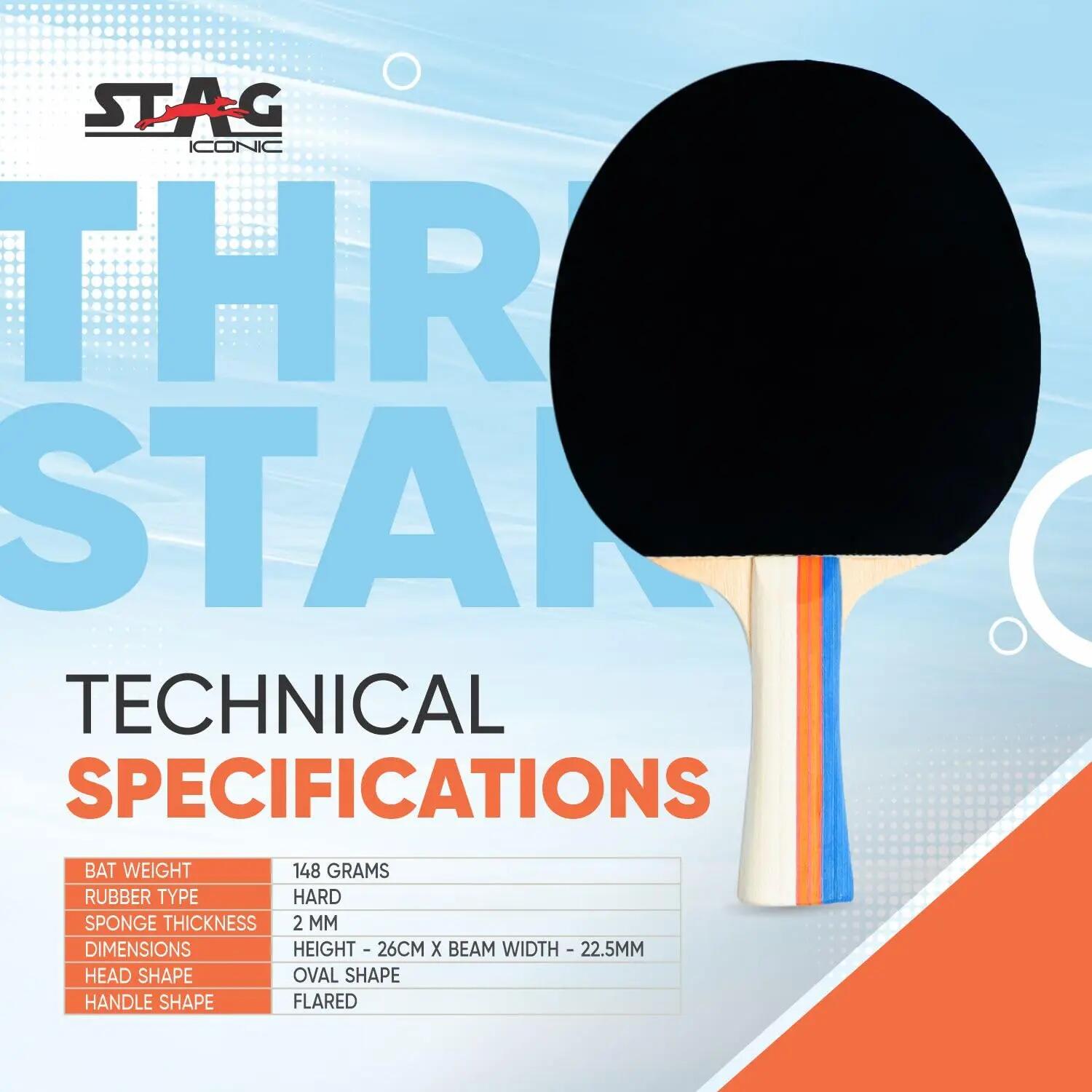 STAG ICONIC 3 Star Table Tennis Racket | Ergonomic Wooden Handle | Shakehand Grip | Beginner | Red/Black -  4