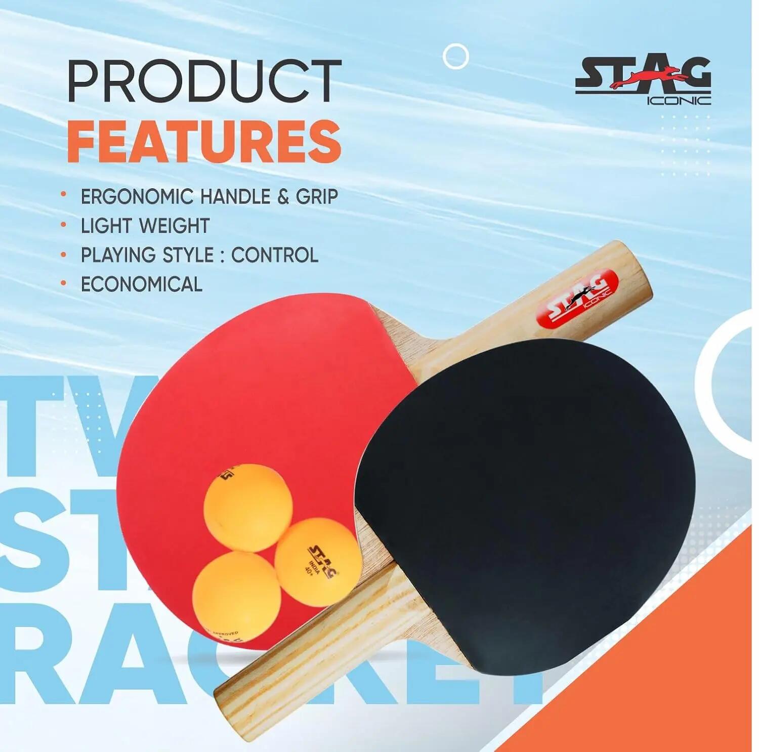 STAG ICONIC 2 Star Table Tennis Set | 2 Rackets & 3 ABS Balls | Beginner Practice & Recreation | Orange Balls -  4