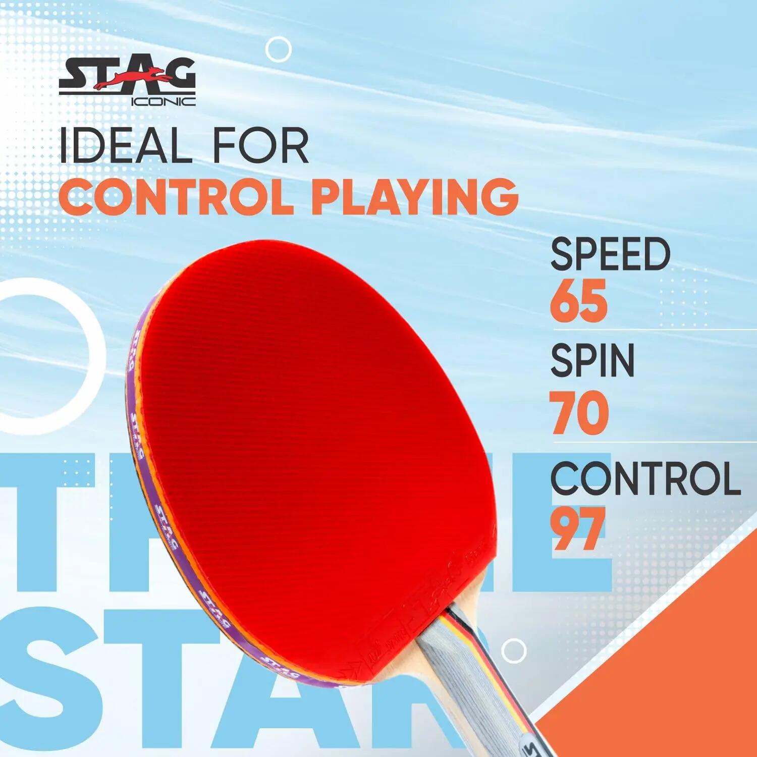 STAG ICONIC 3 Star Table Tennis Racket | Ergonomic Wooden Handle | Shakehand Grip | Beginner | Red/Black -  3